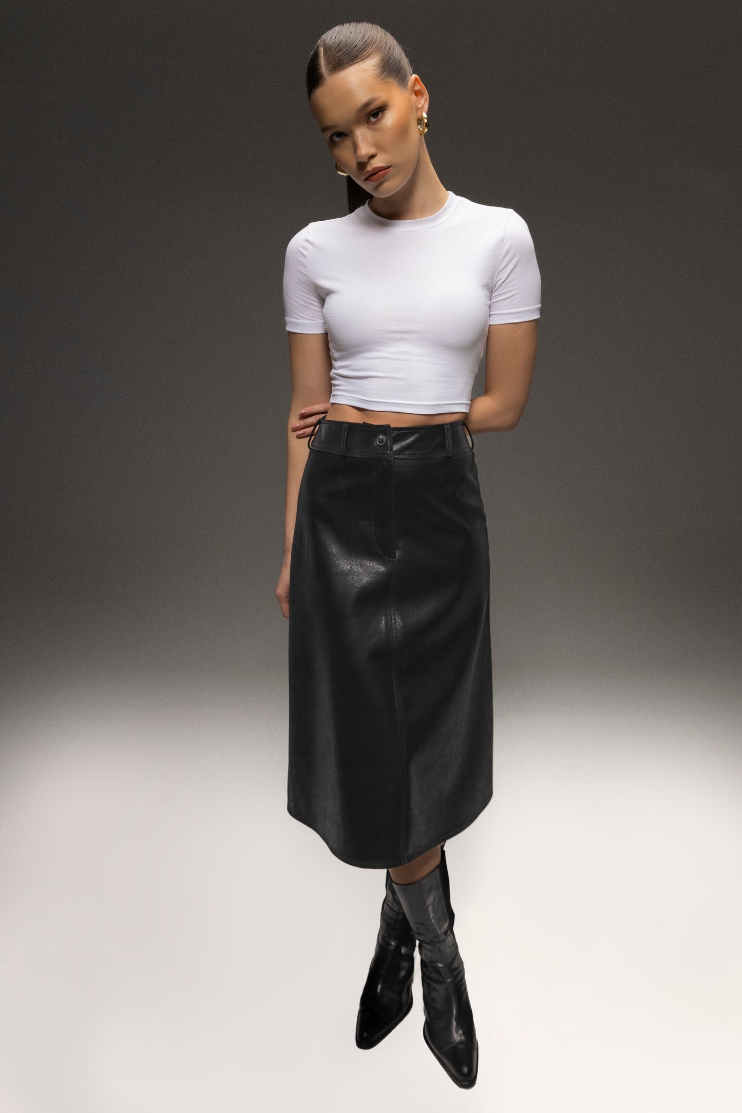 Arish Leather Skirt Black