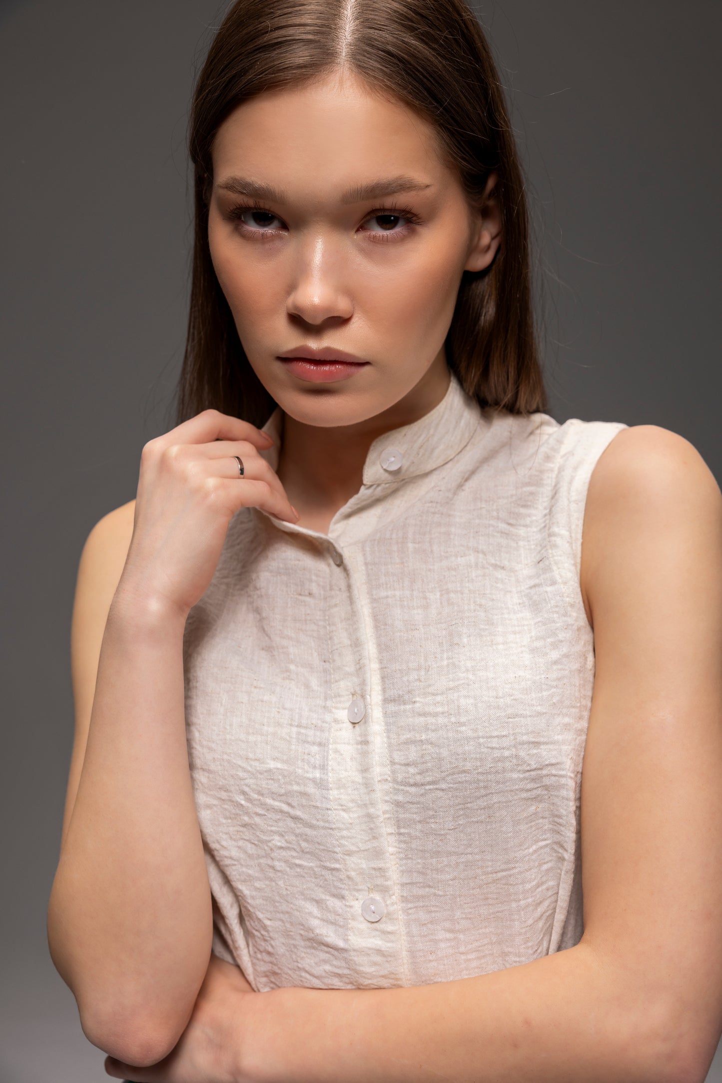 Pinnacle Garments Aswan Linen Sleeveless White Top
