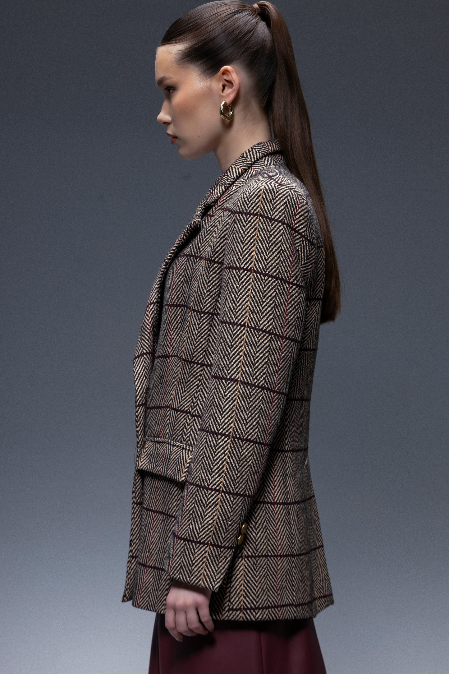Pinnacle Garments Double Breasted Herringbone Beige Classic Blazer – Wool Tweed Oversized Fit