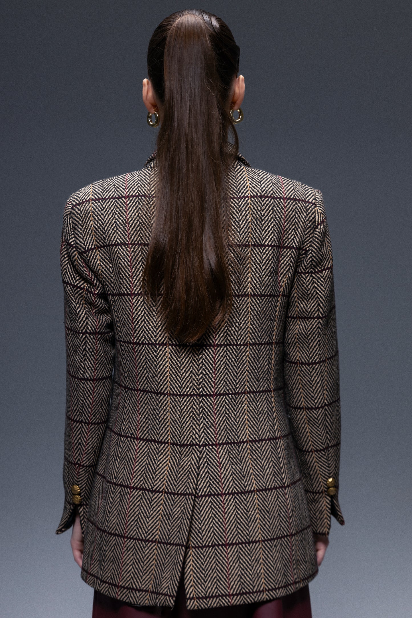 Pinnacle Garments Double Breasted Herringbone Beige Classic Blazer – Wool Tweed Oversized Fit