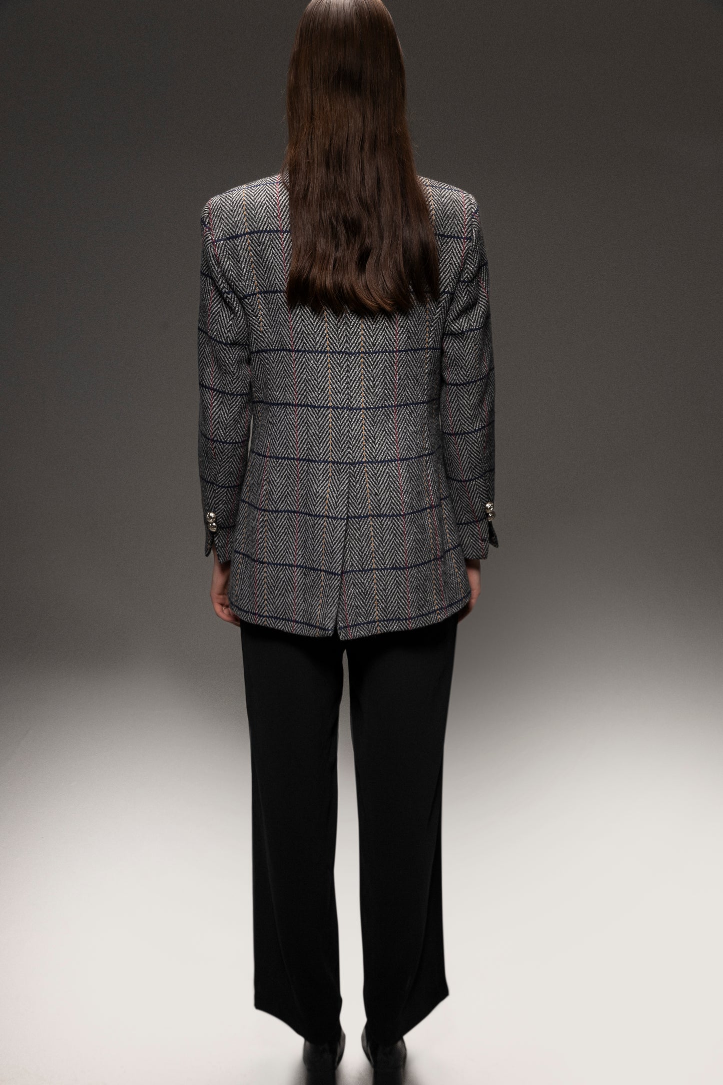 Esna Herringbone Wool Blazer Grey