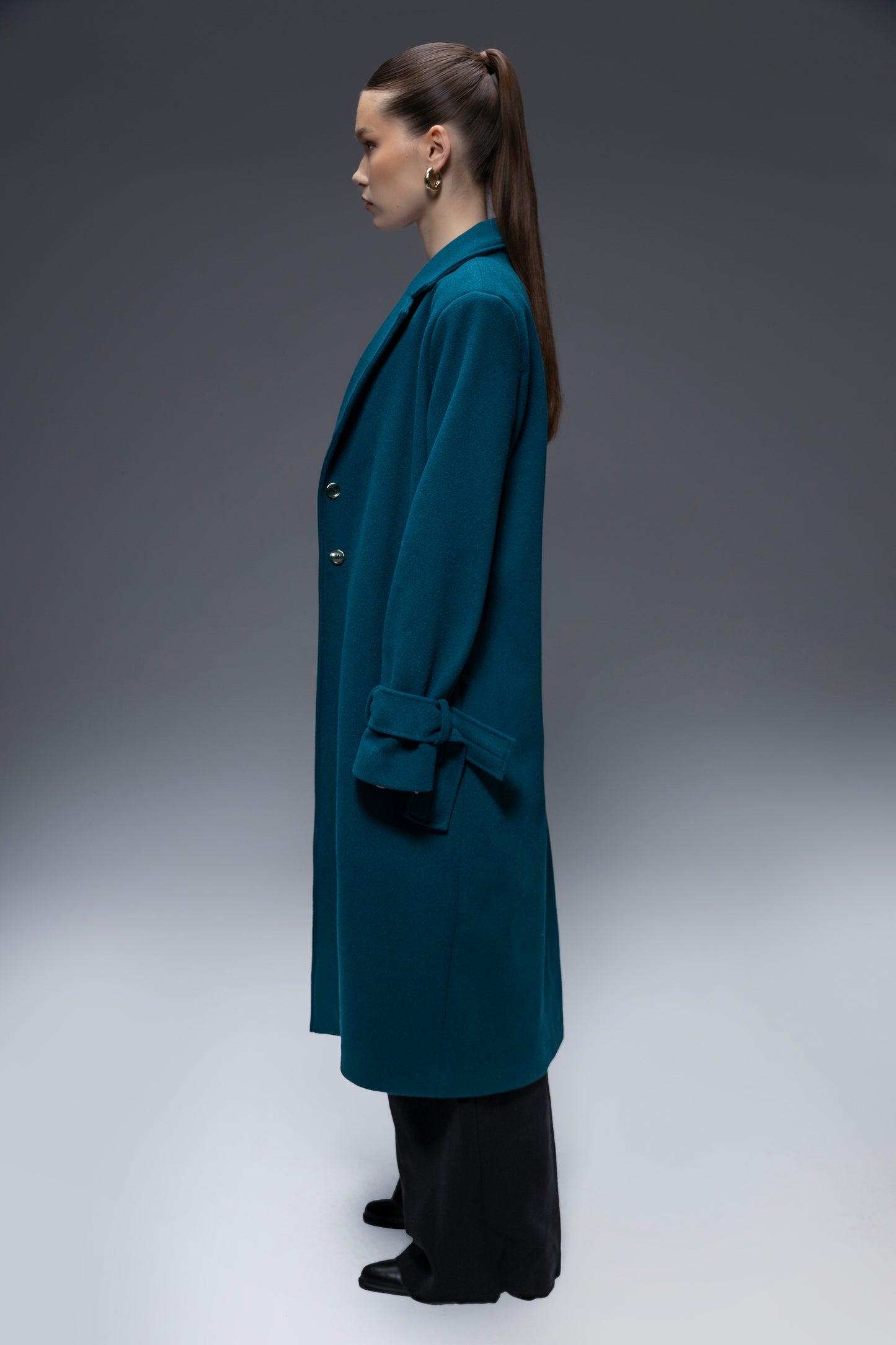 Faiyum Coat – Wool Blend Dark Teal Overcoat, Long Winter Coat