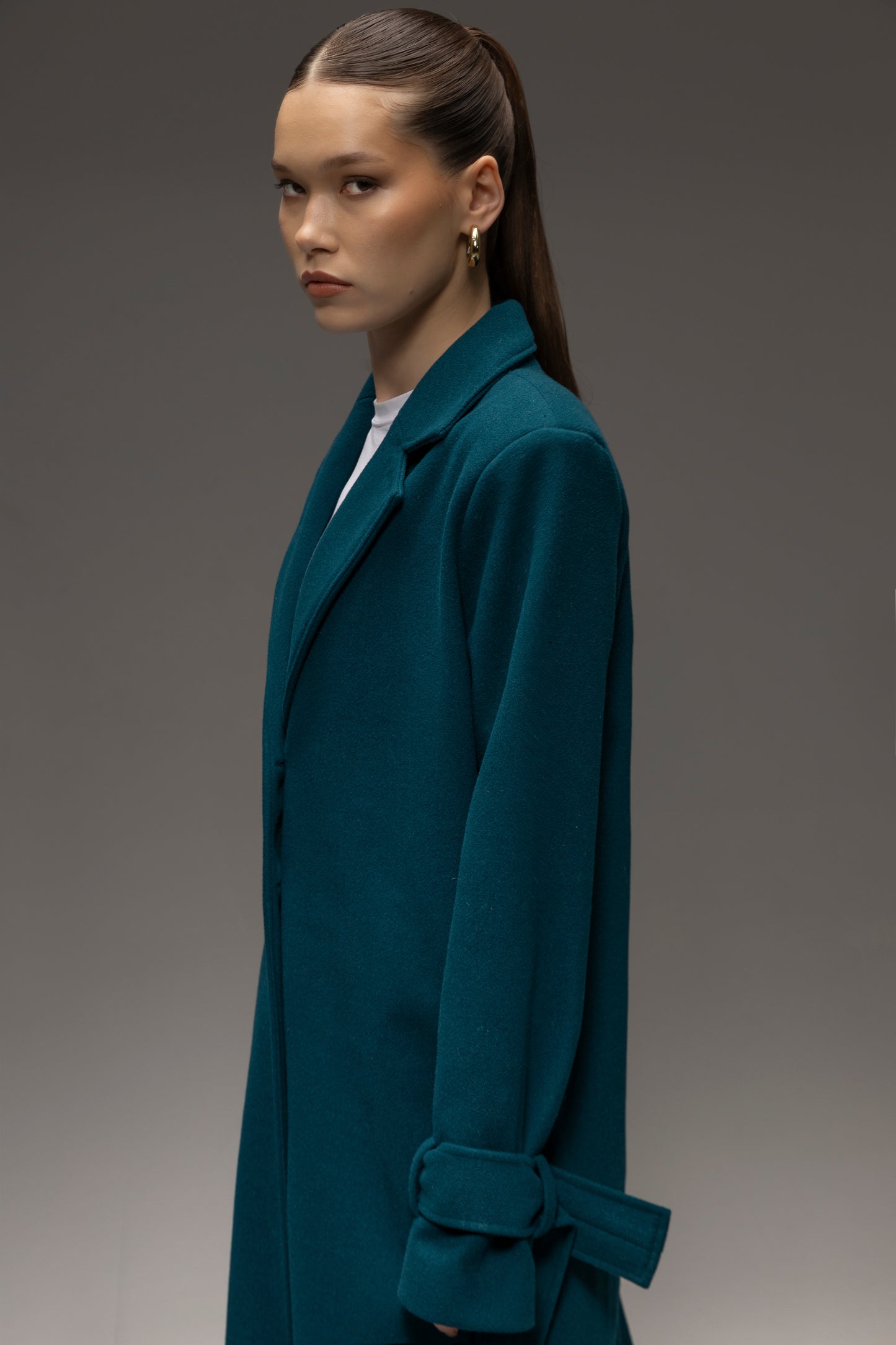 Faiyum Coat – Wool Blend Dark Teal Overcoat, Long Winter Coat
