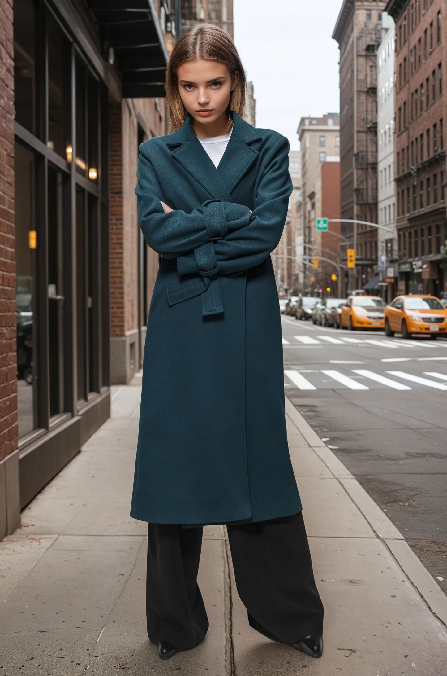 Faiyum Coat – Wool Blend Dark Teal Overcoat, Long Winter Coat