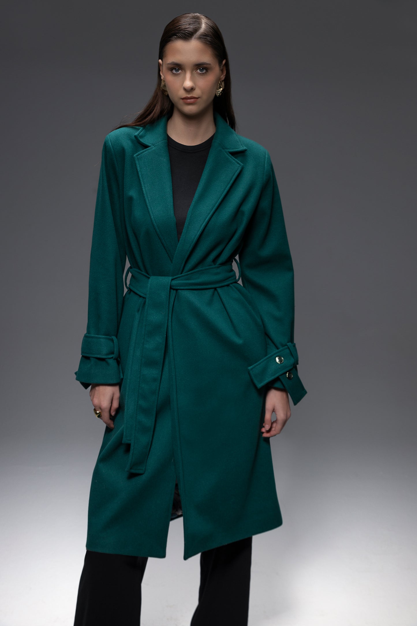 Faiyum Coat – Wool Blend Emerald Overcoat, Long Winter Coat