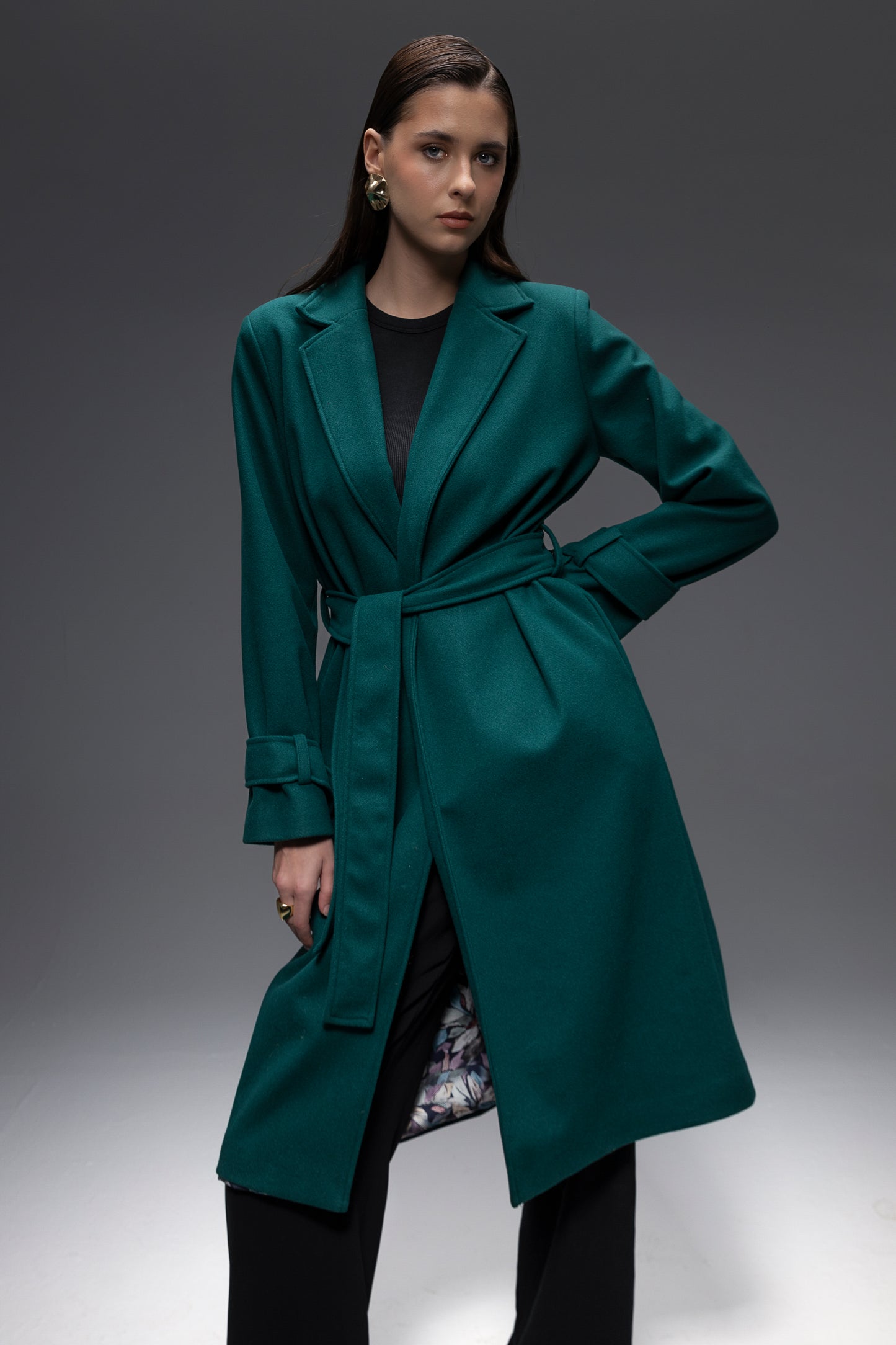 Faiyum Coat – Wool Blend Emerald Overcoat, Long Winter Coat