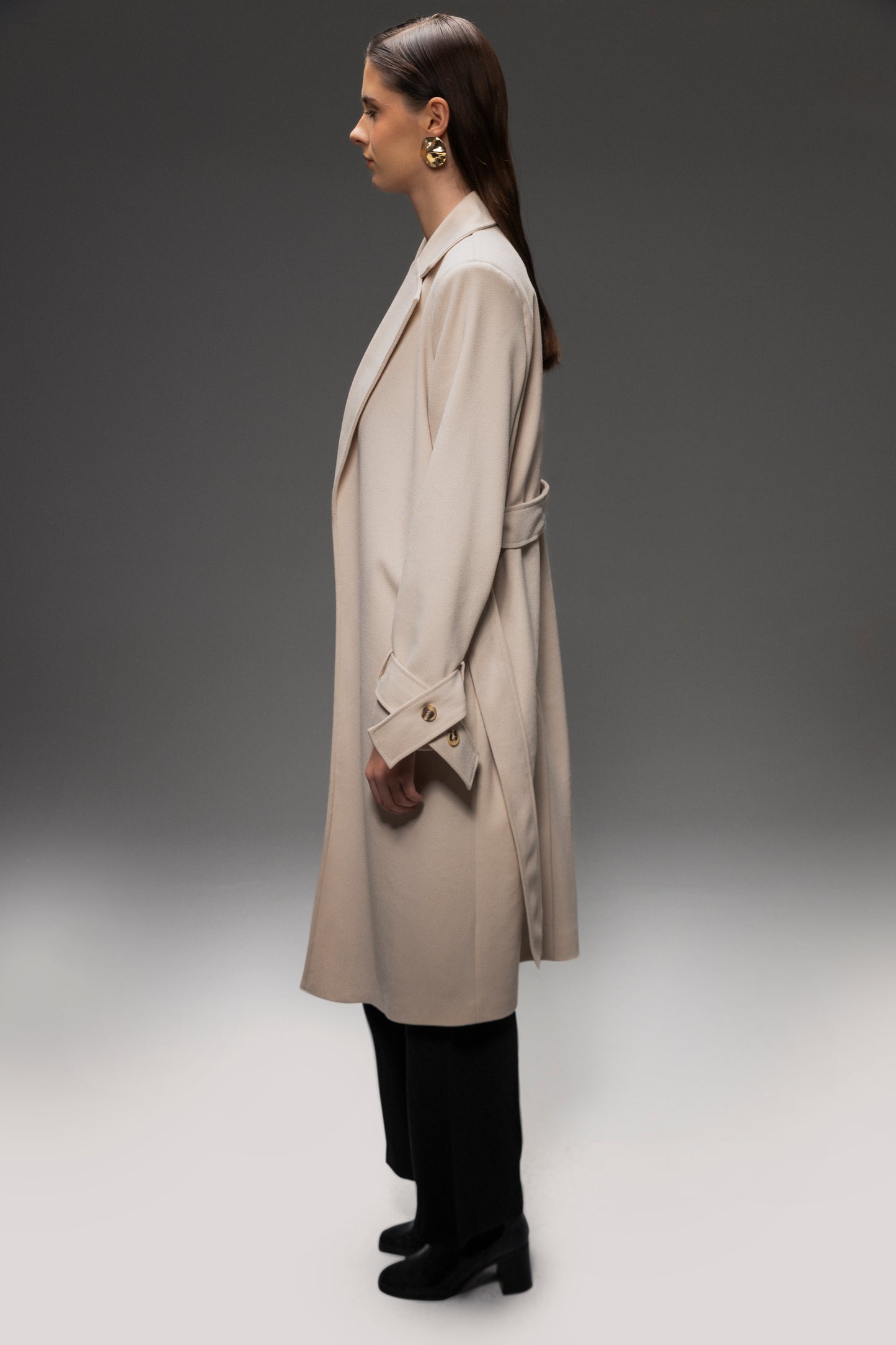 Faiyum Coat – Wool Blend Sand Overcoat, Long Winter Coat