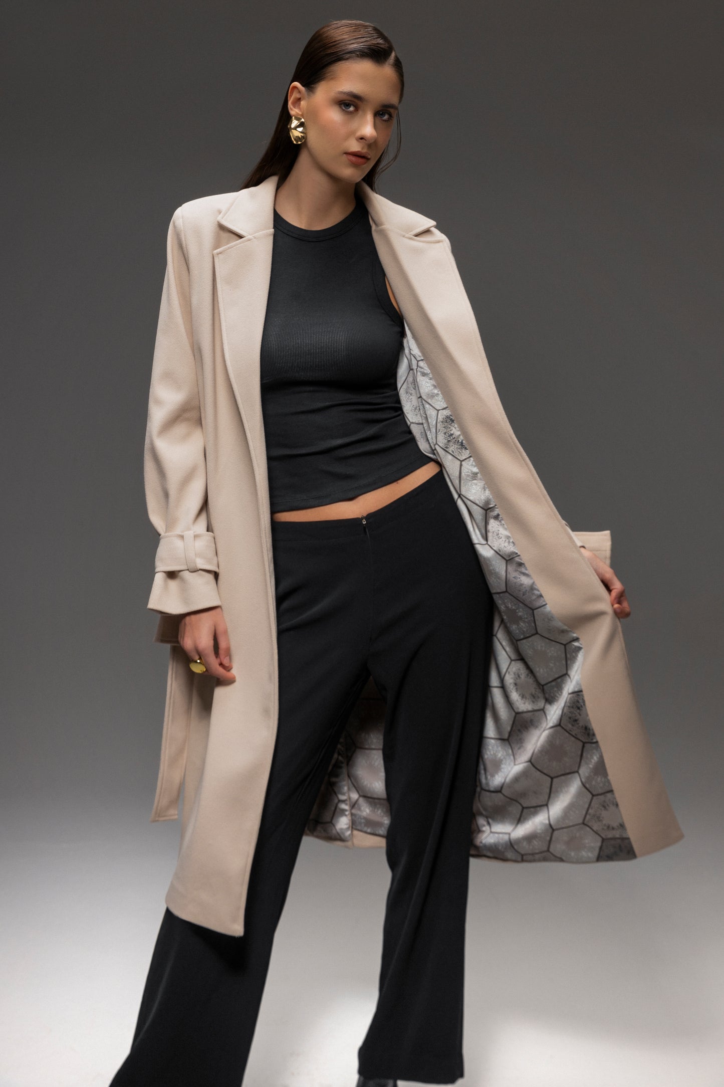 Faiyum Coat – Wool Blend Sand Overcoat, Long Winter Coat