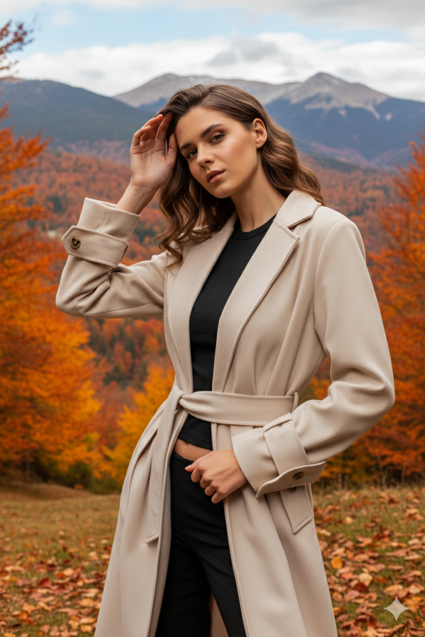 Faiyum Coat – Wool Blend Sand Overcoat, Long Winter Coat