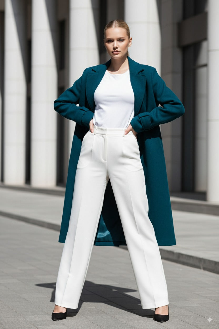 Faiyum Coat – Wool Blend Dark Teal Overcoat, Long Winter Coat
