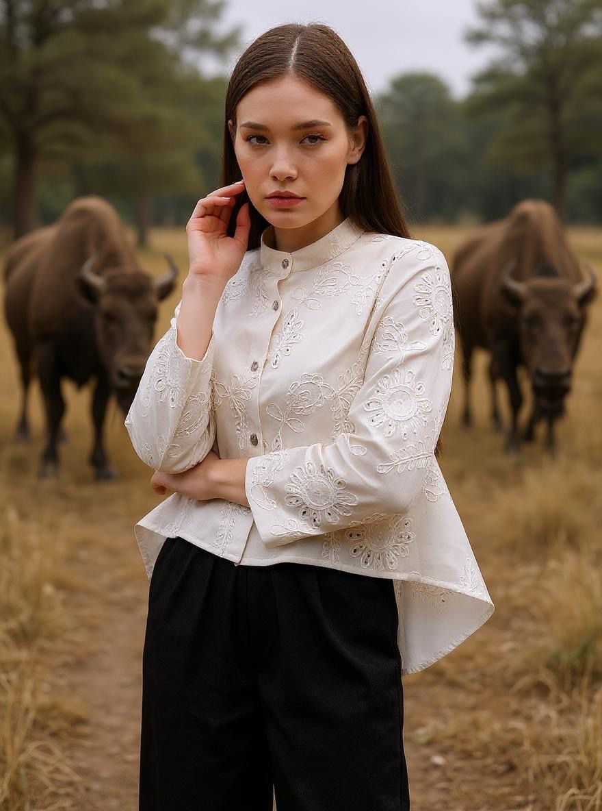 Ginara Broderie White Blouse โ 100% Cotton, Embroidered Top for Women