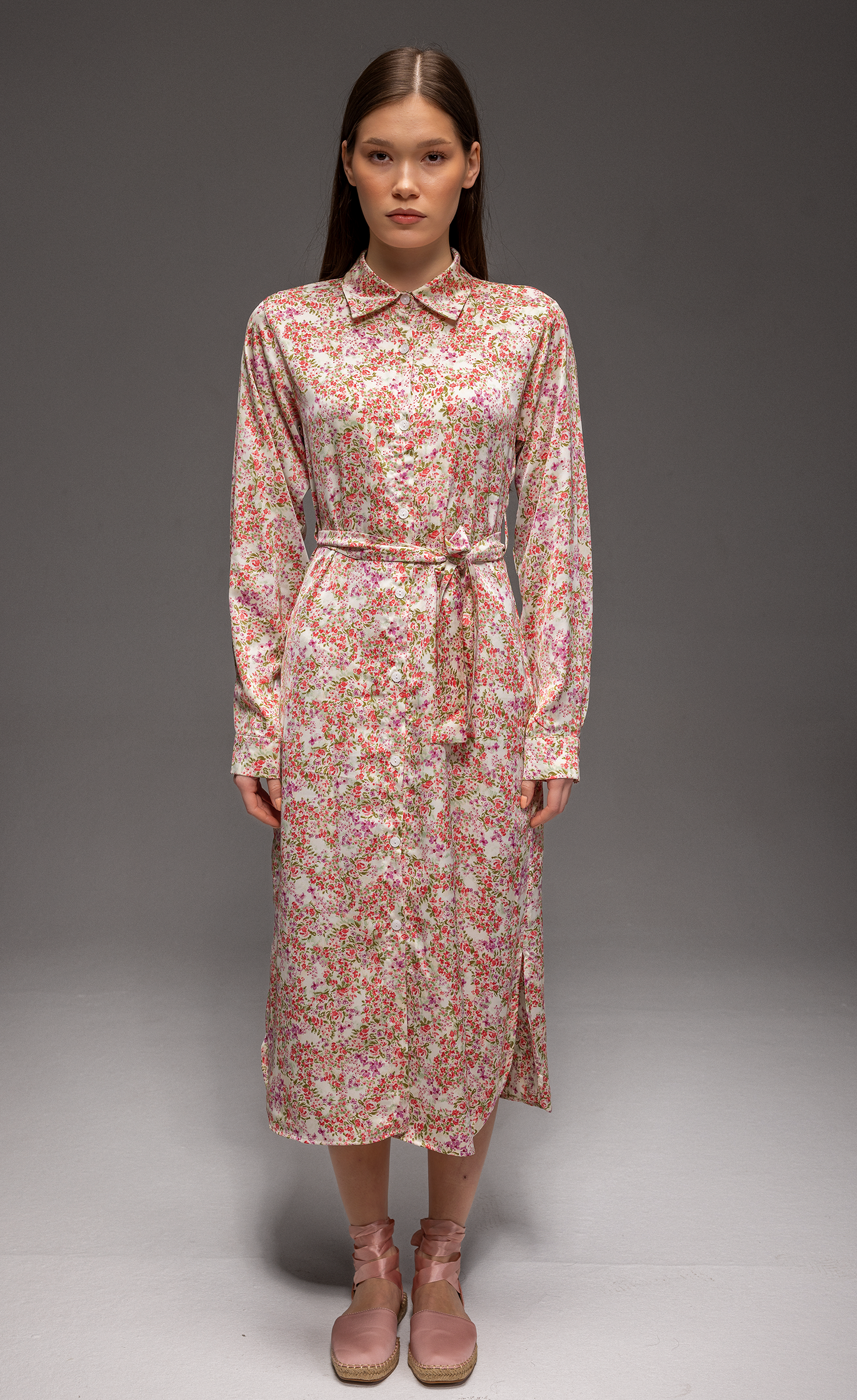Riva Blossom Satin Maxi Dress – Floral Shirt Dress in Luxury Satin