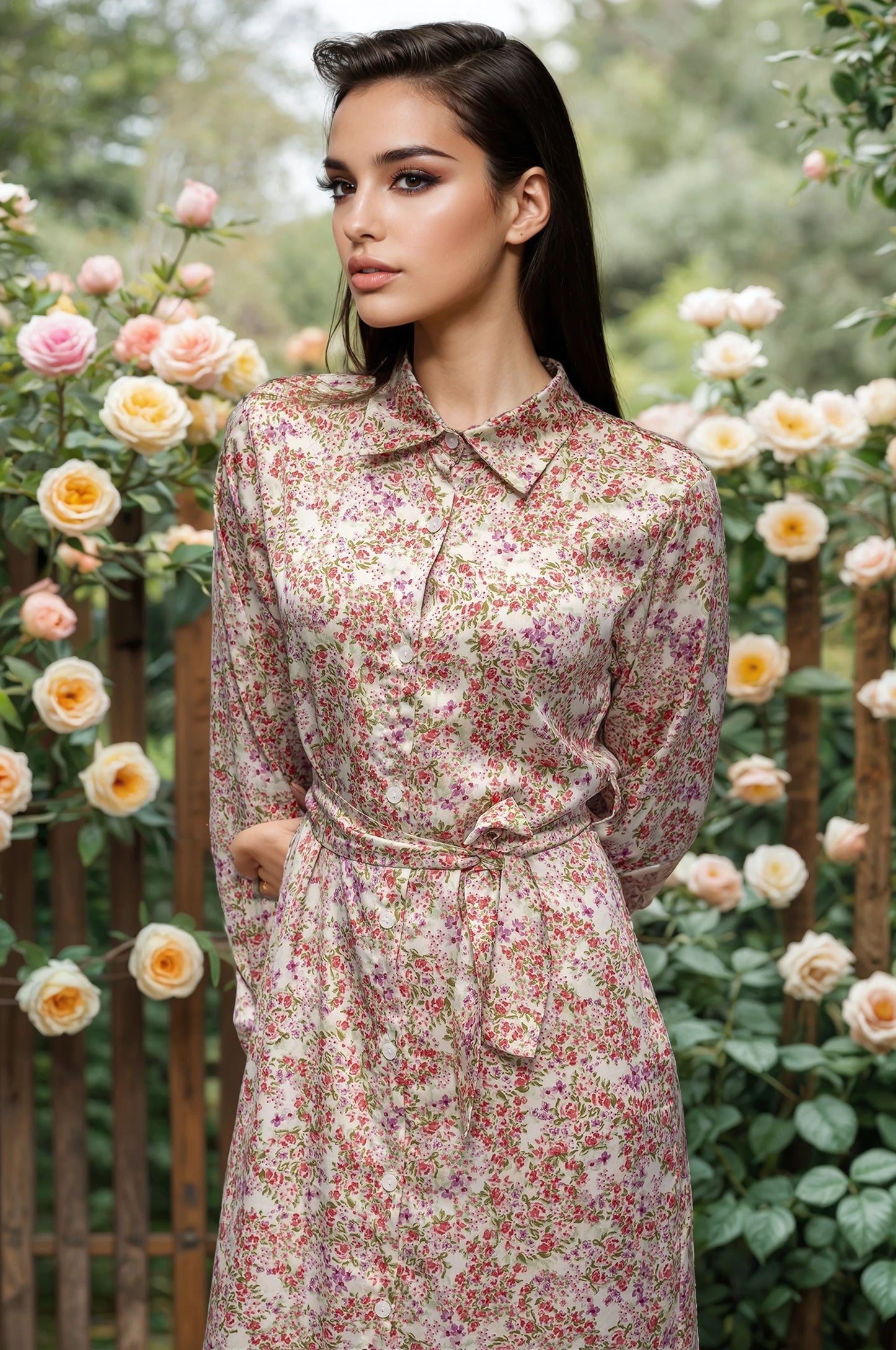Riva Blossom Satin Maxi Dress – Floral Shirt Dress in Luxury Satin