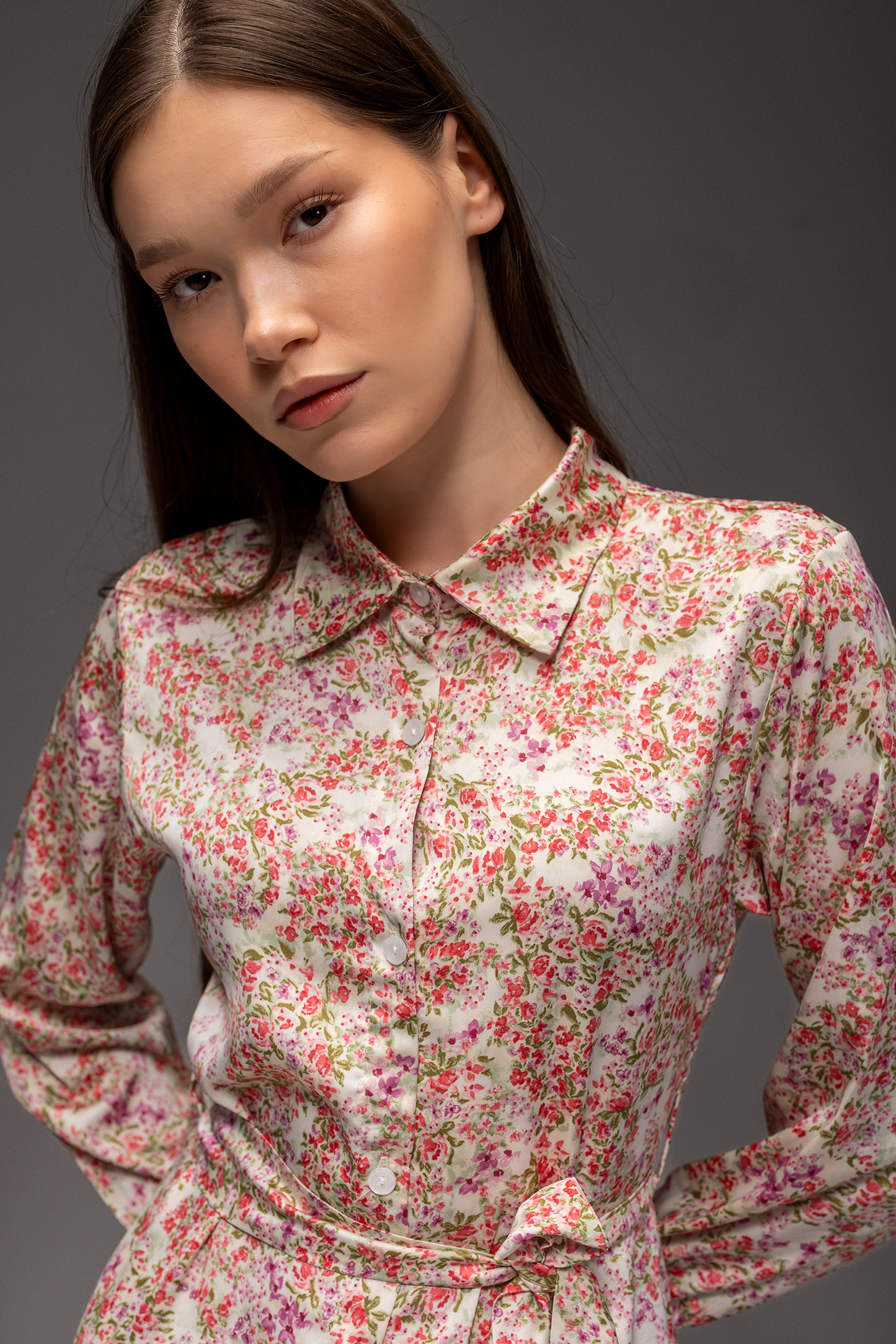 Riva Blossom Satin Maxi Dress – Floral Shirt Dress in Luxury Satin