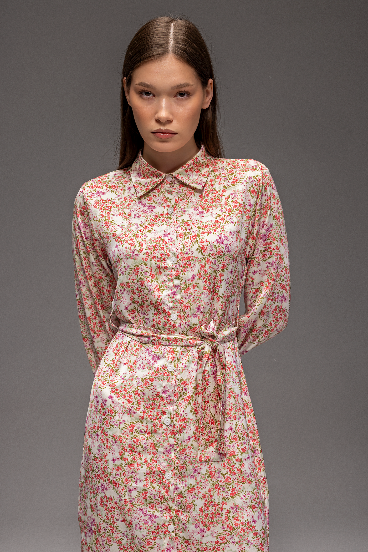 Riva Blossom Satin Maxi Dress – Floral Shirt Dress in Luxury Satin