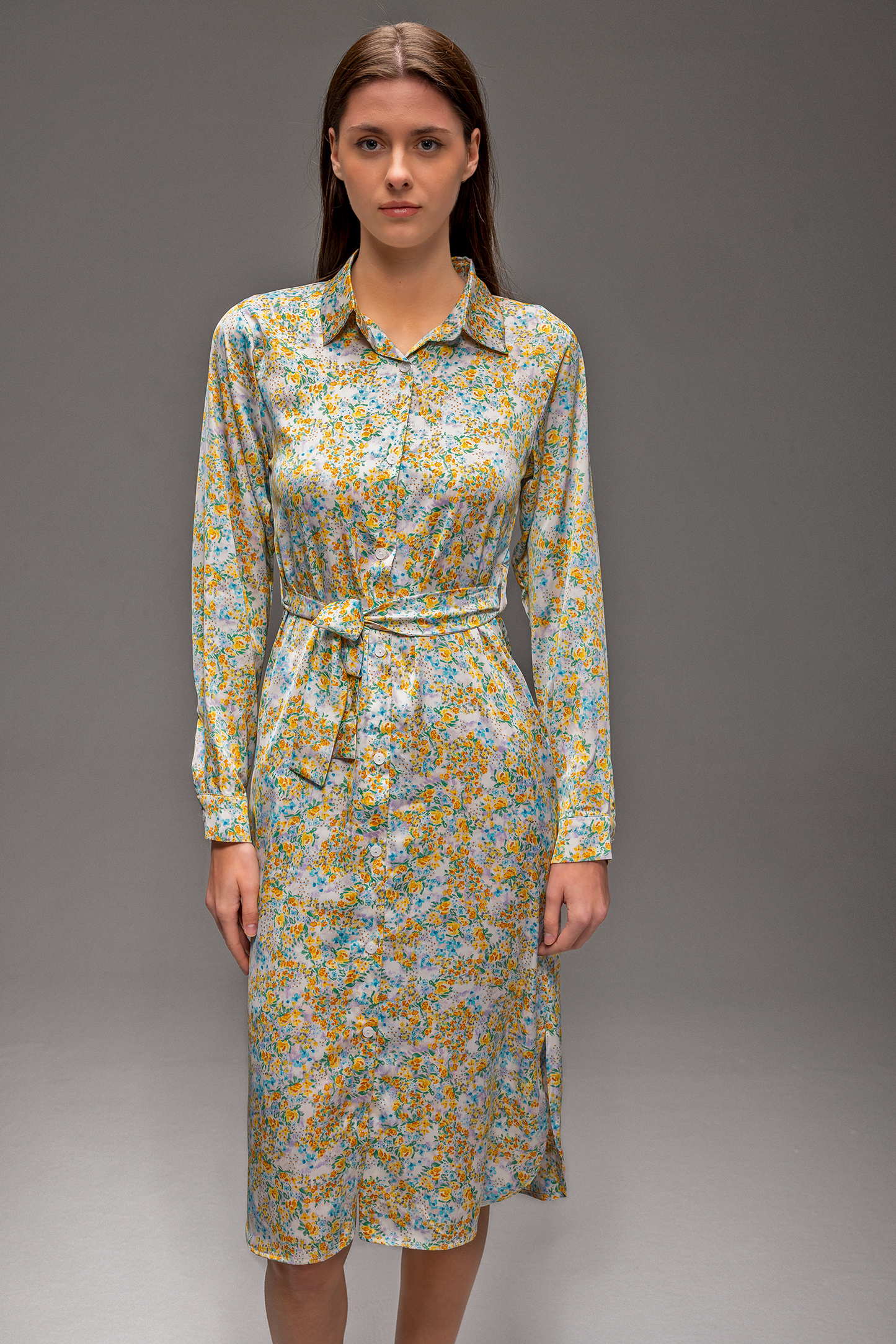 Riva Blossom Satin Maxi Dress – Floral Shirt Dress in Luxury Satin