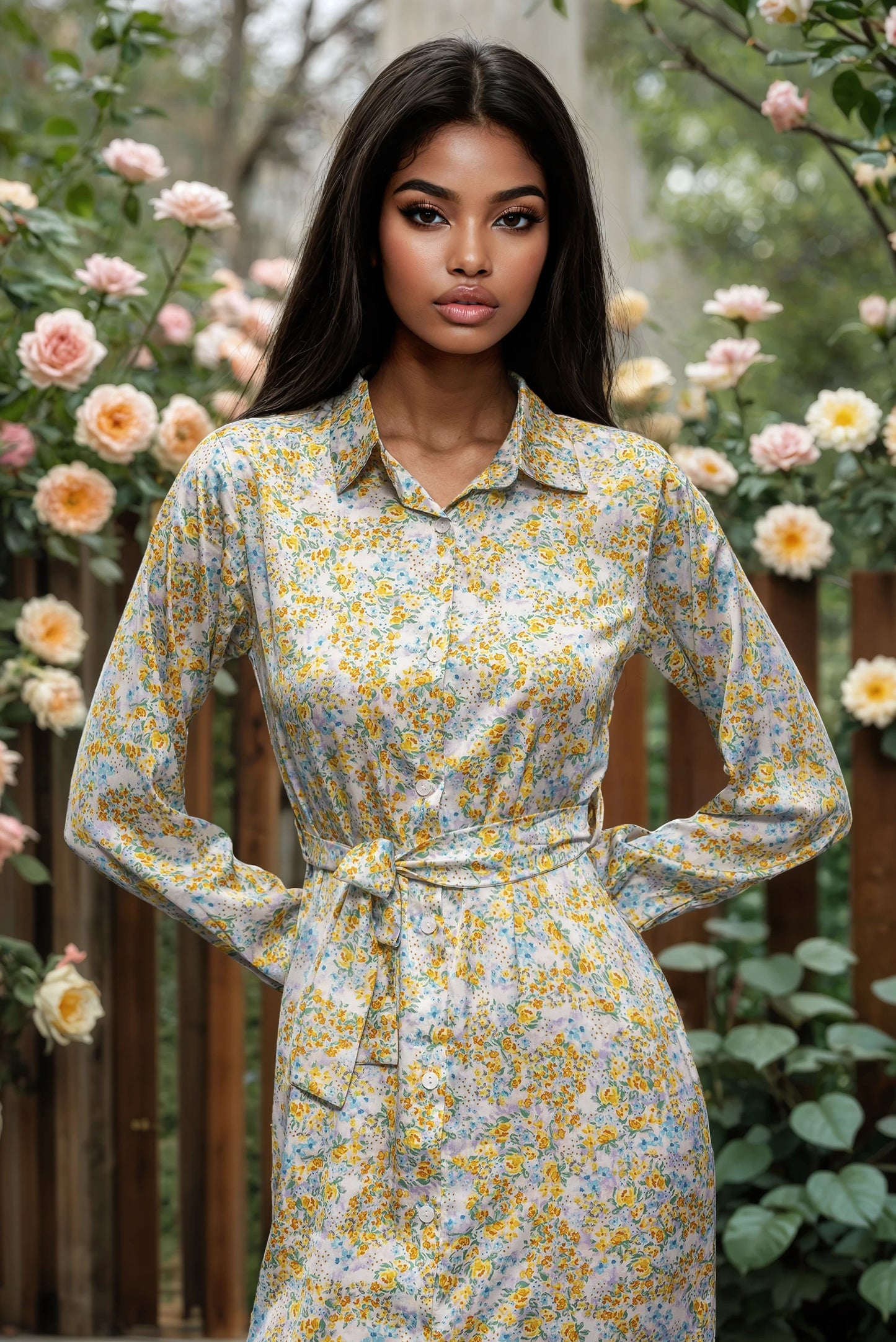 Riva Blossom Satin Maxi Dress – Floral Shirt Dress in Luxury Satin