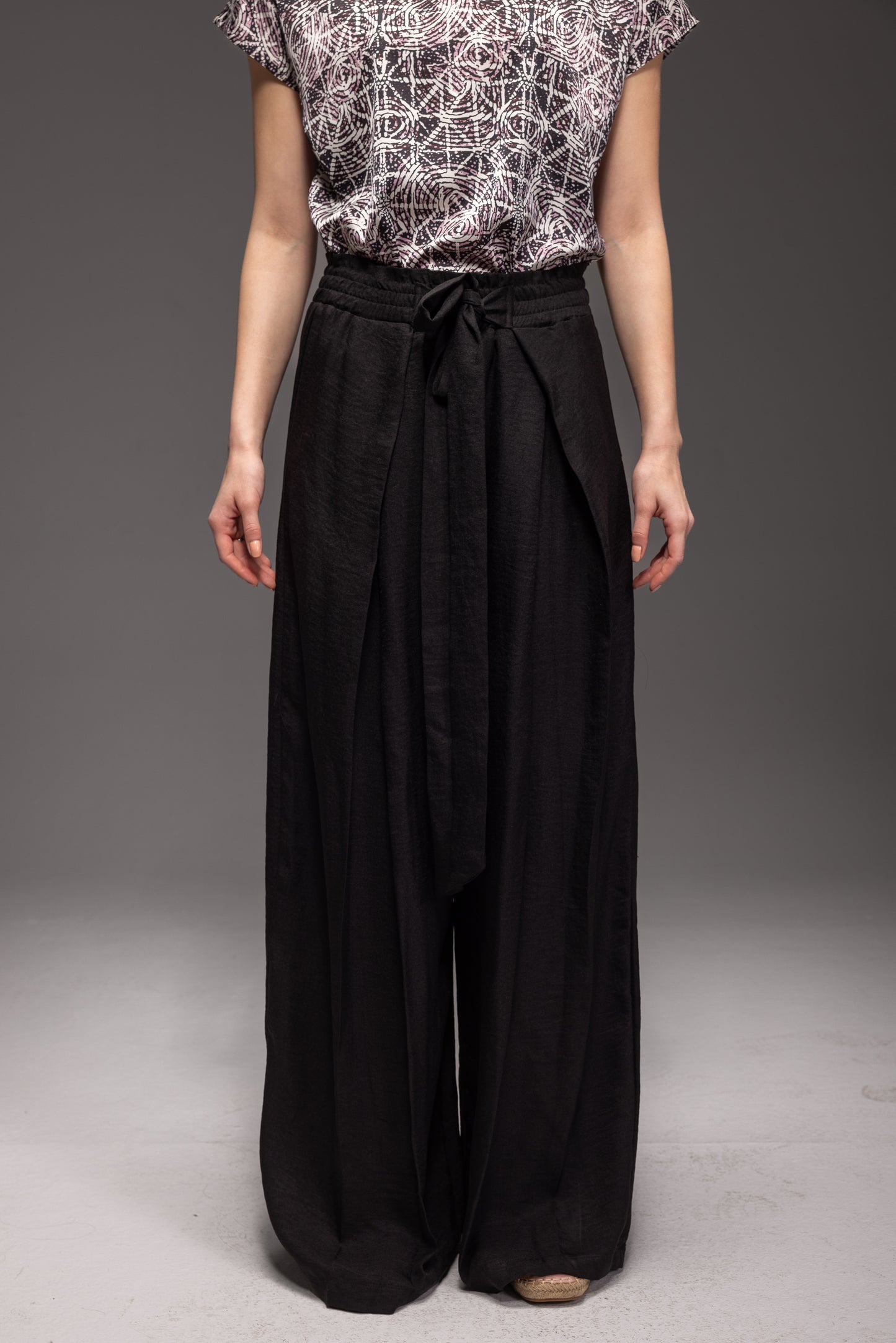 Zildjan Wide Leg Linen Pants โ French Linen Belted Trousers with Elastic Waist
