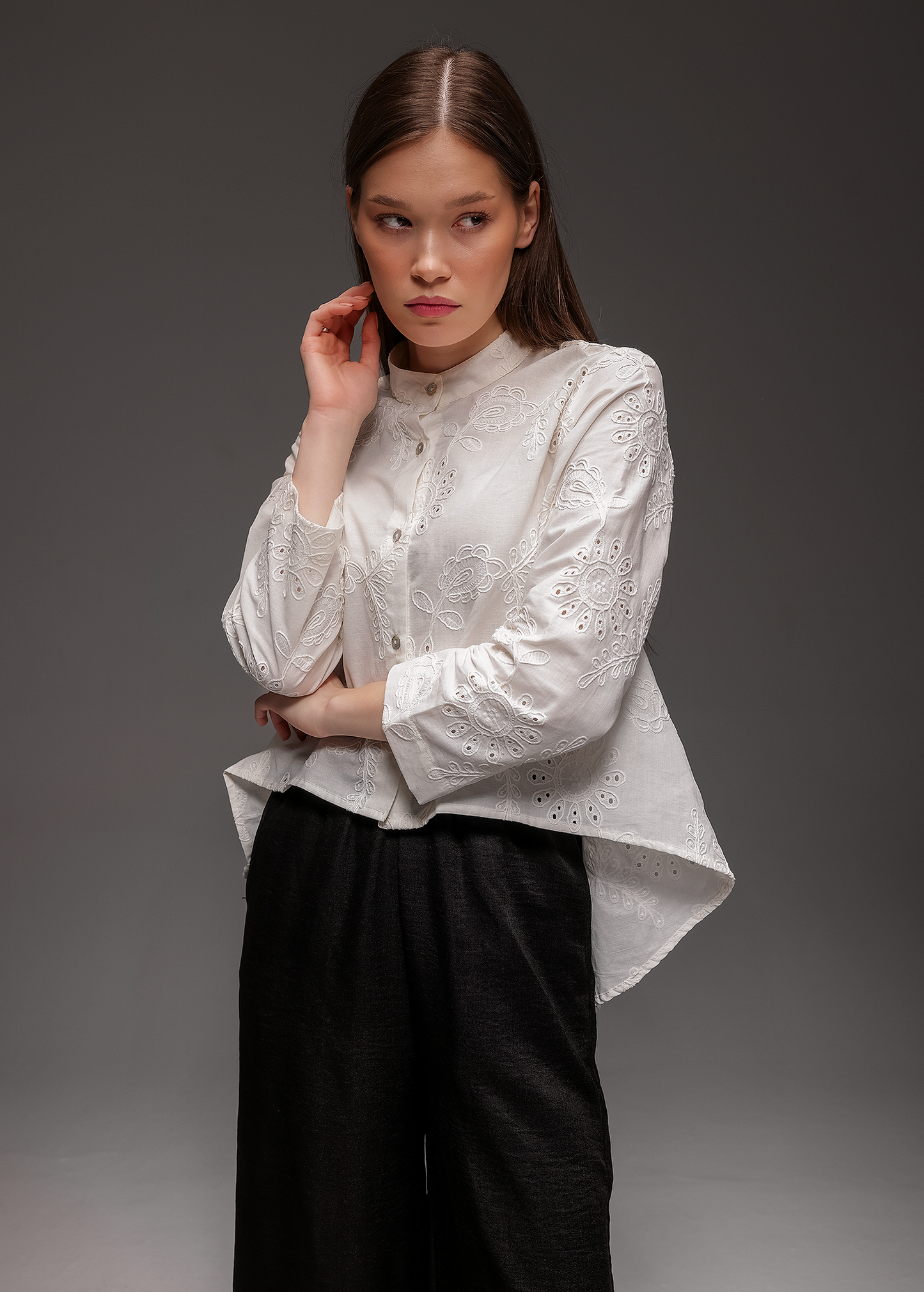 Ginara Broderie White Blouse โ 100% Cotton, Embroidered Top for Women