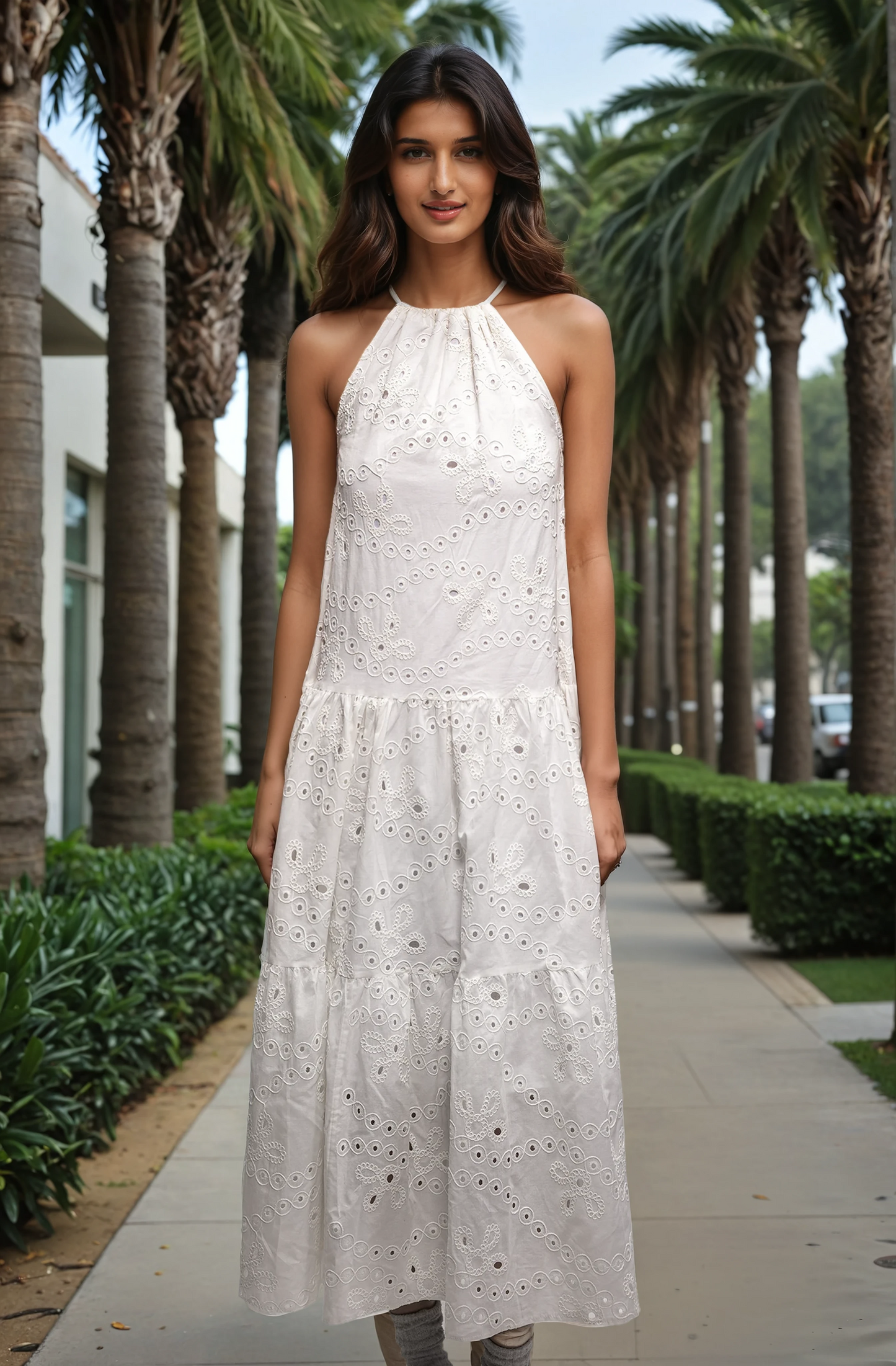 Angelic Grace Boho Cotton Maxi Dress - Halter Neck Summer Dress for Women