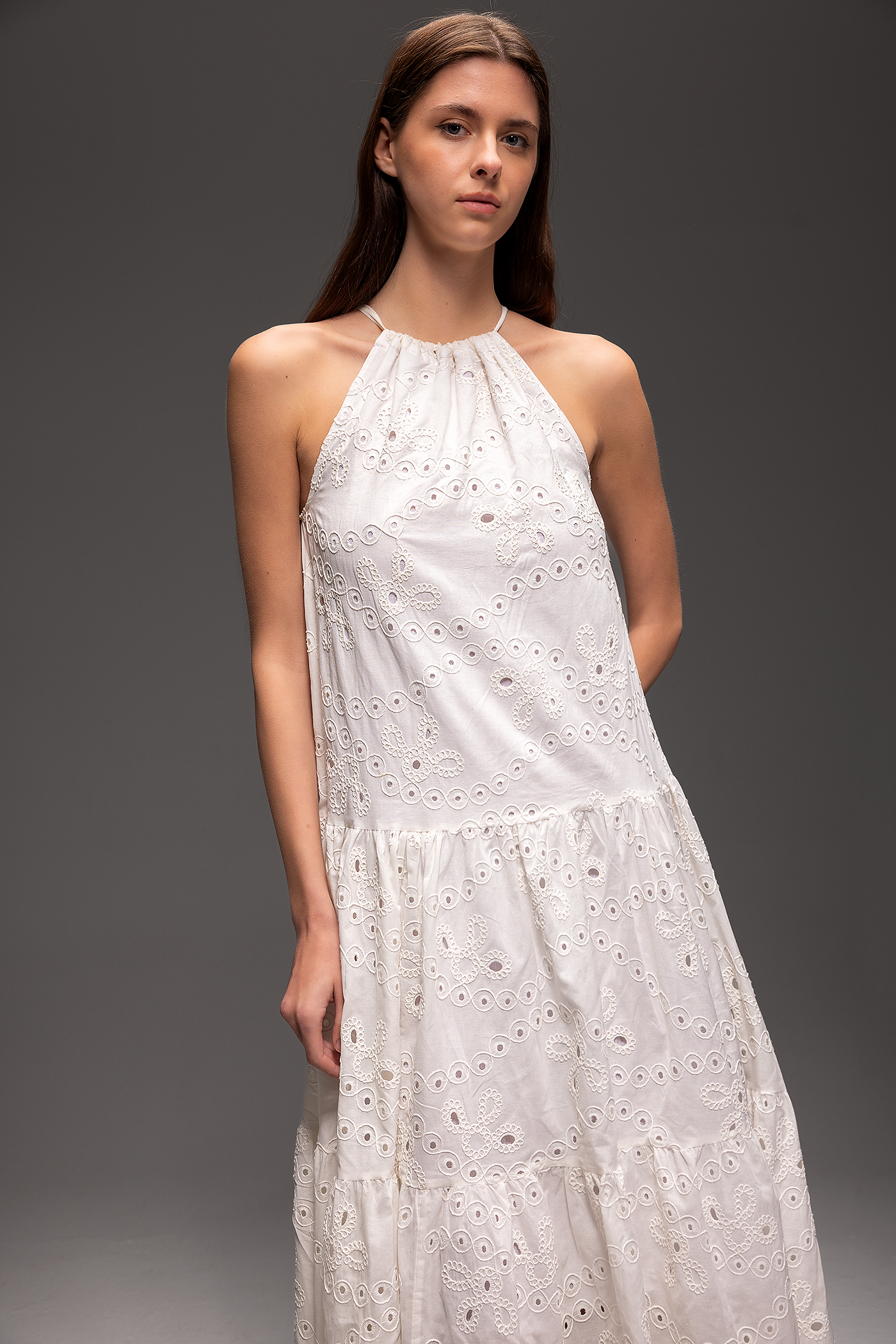Angelic Grace Boho Cotton Maxi Dress - Halter Neck Summer Dress for Women