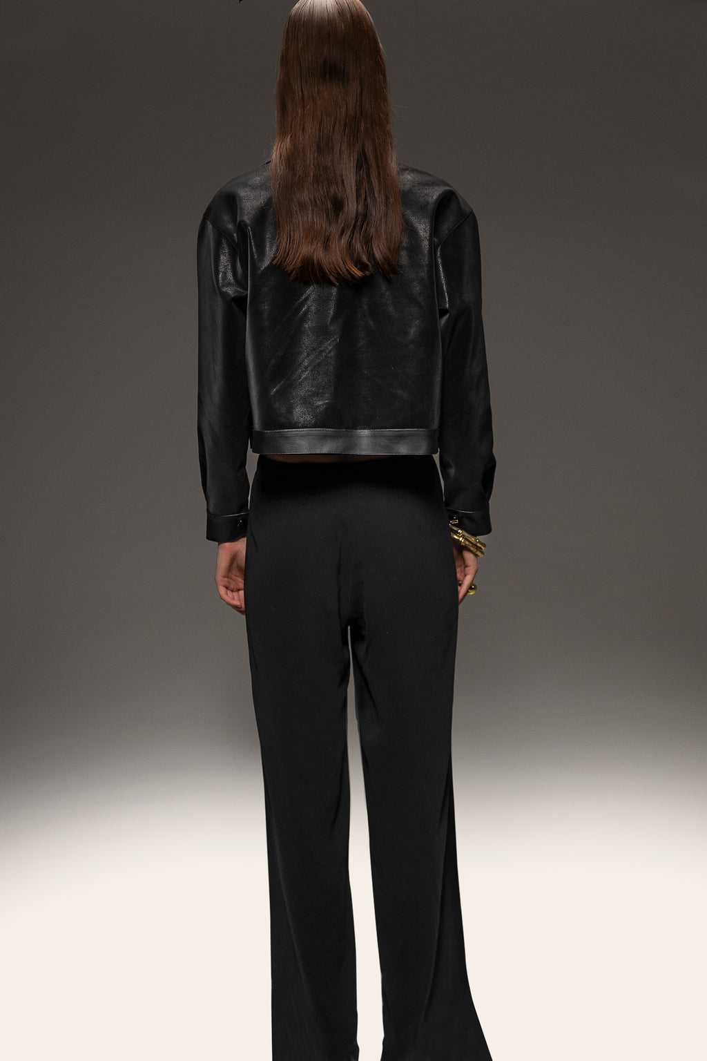 Arish Leather Jacket Athletic Mid-Weight Short Jacket  Black