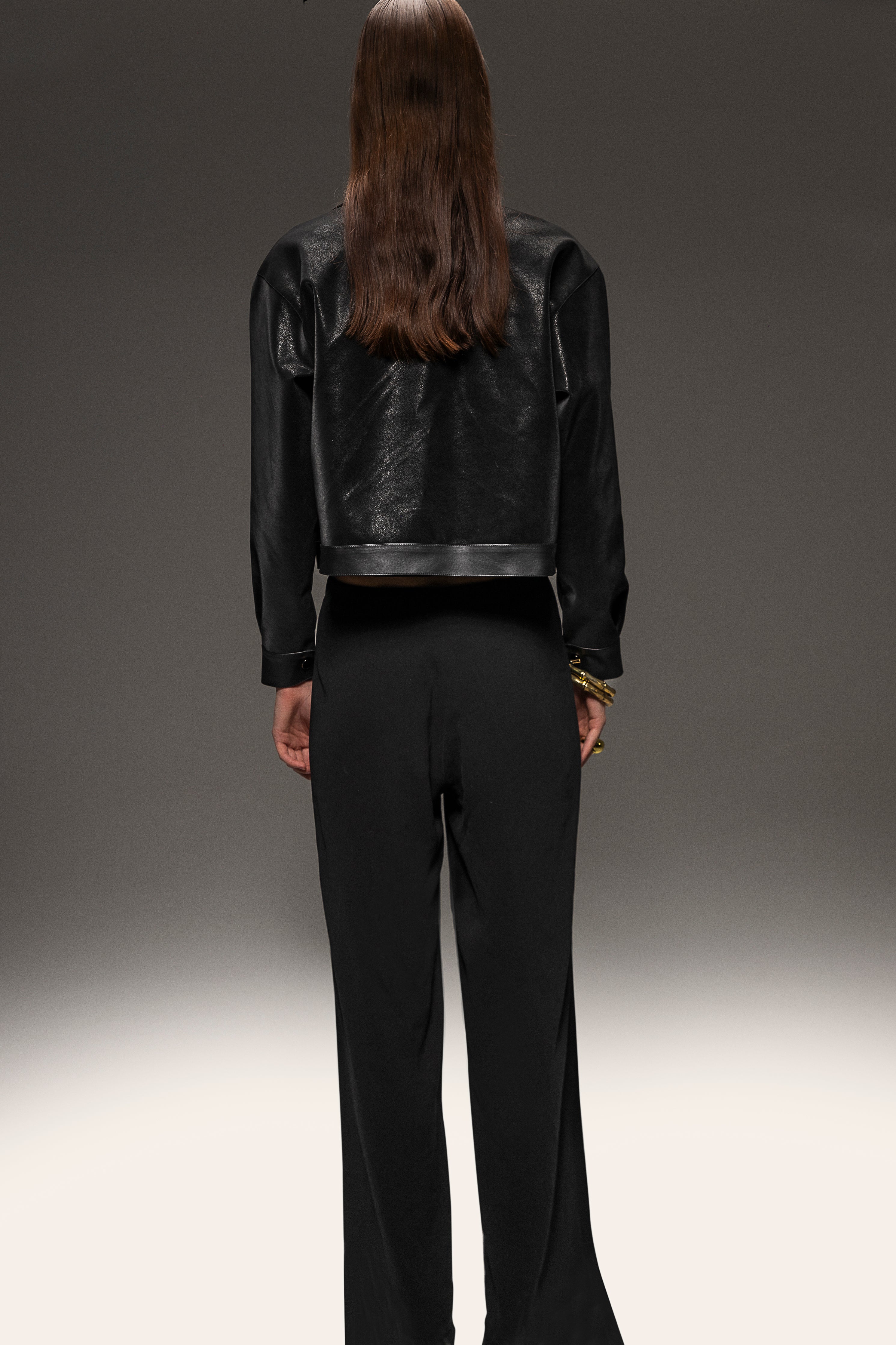 Arish Leather Jacket Athletic Mid-Weight Short Jacket  Black