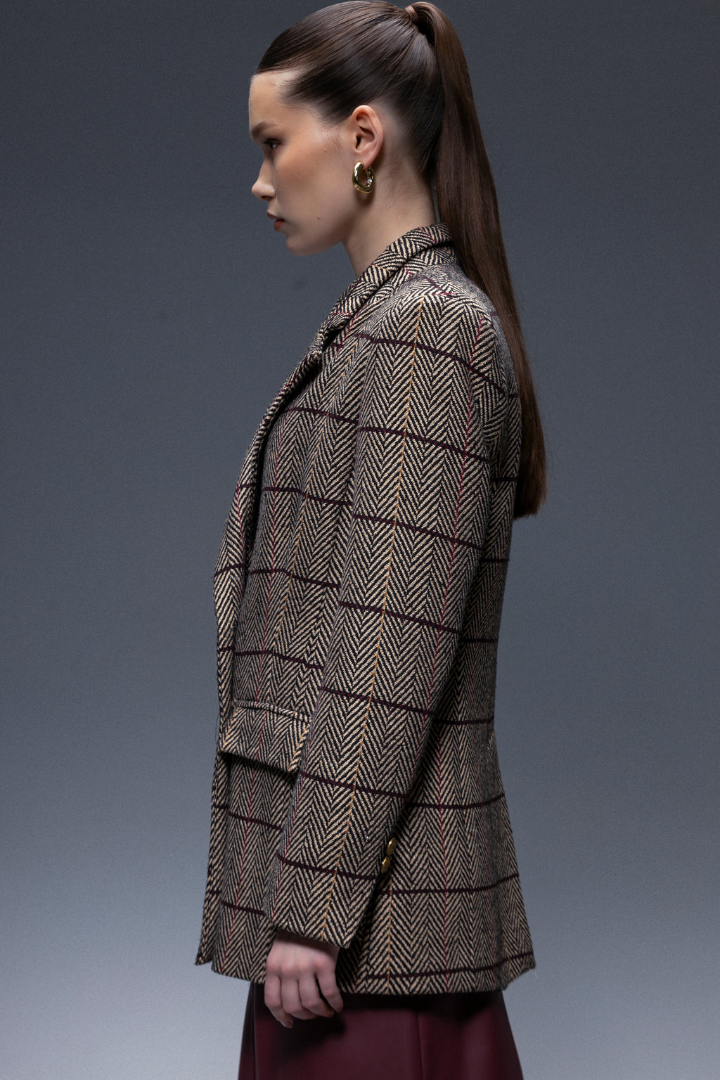 Pinnacle Garments Double Breasted Herringbone Beige Classic Blazer