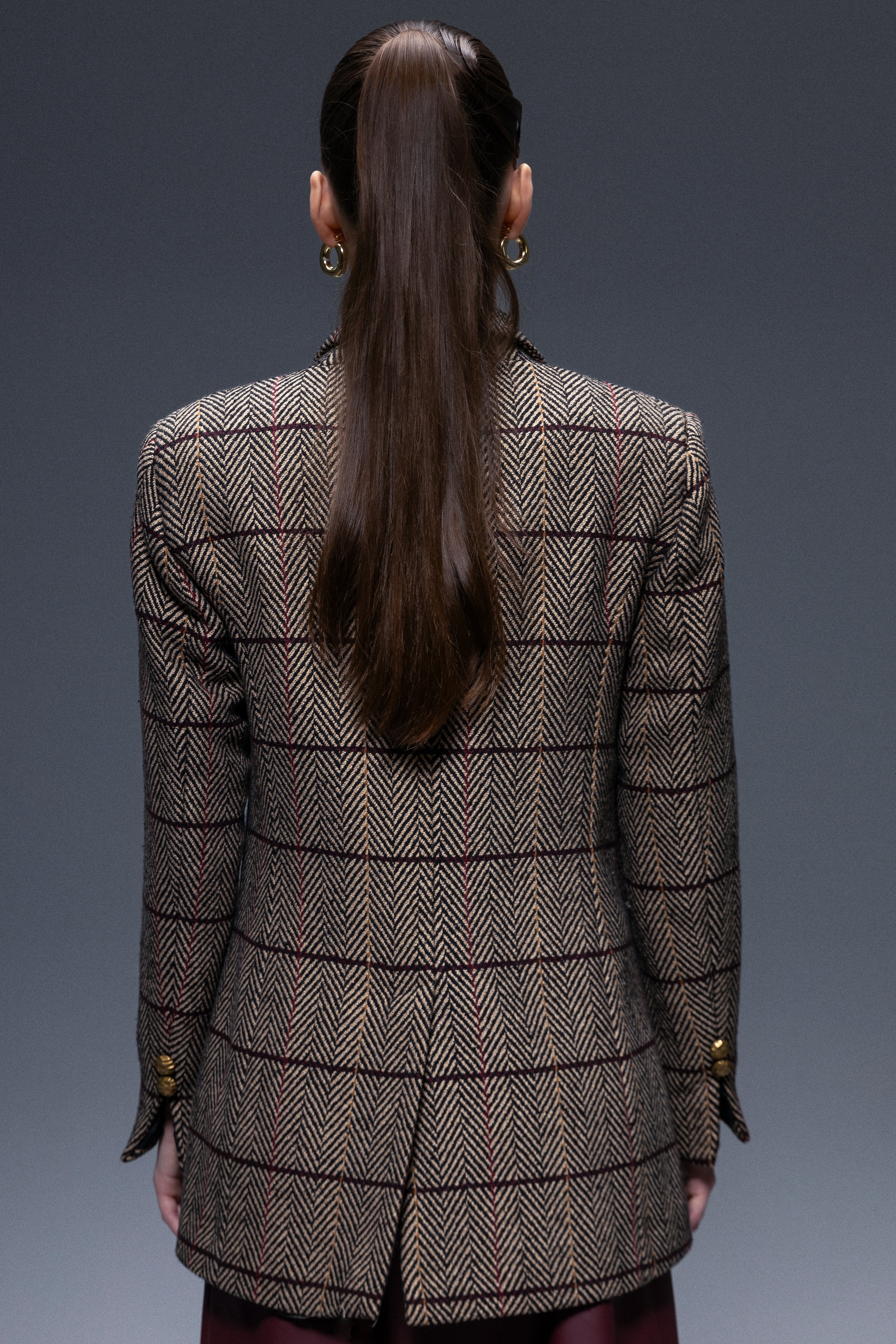 Pinnacle Garments Double Breasted Herringbone Beige Classic Blazer
