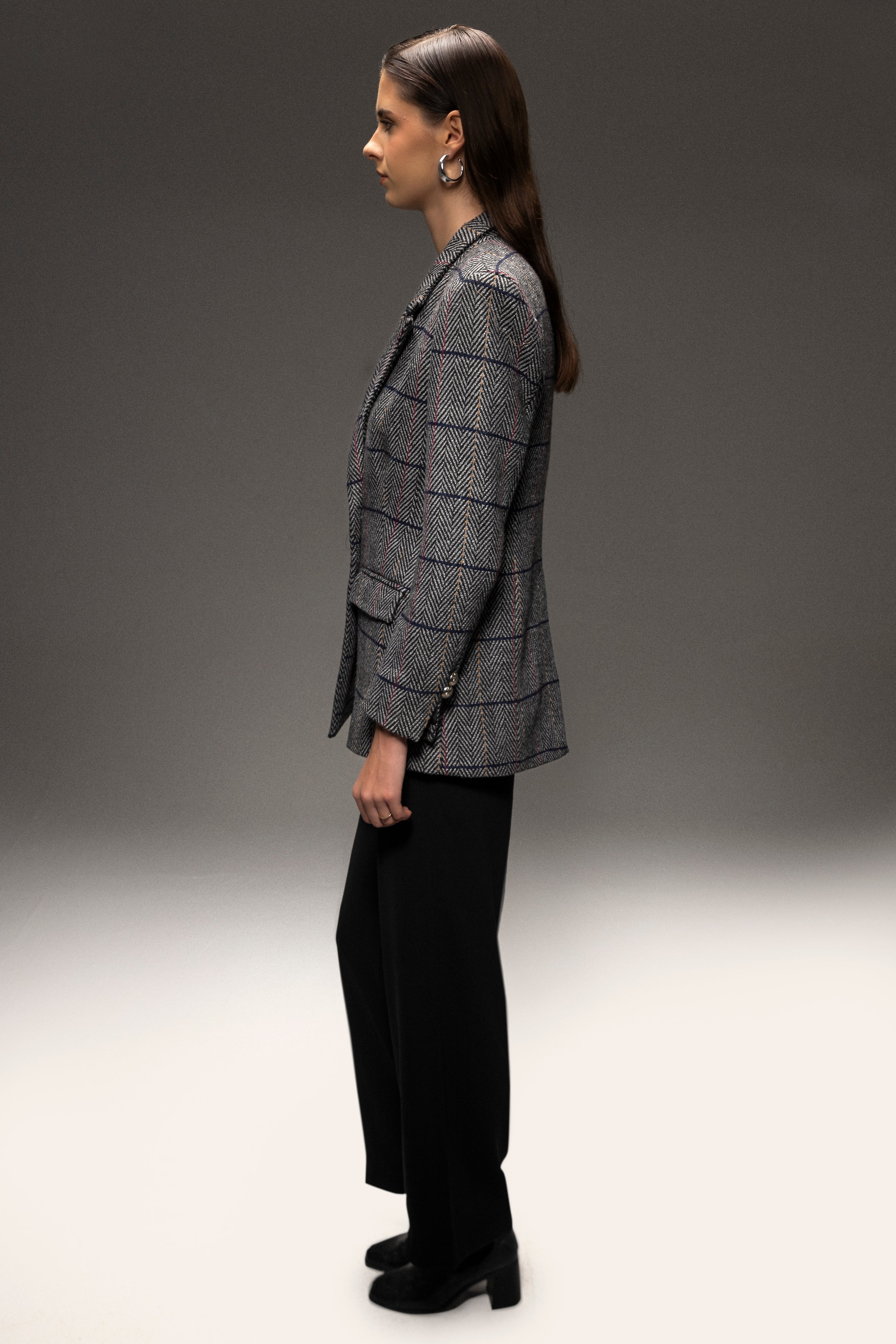 Esna Herringbone Wool Blazer Grey