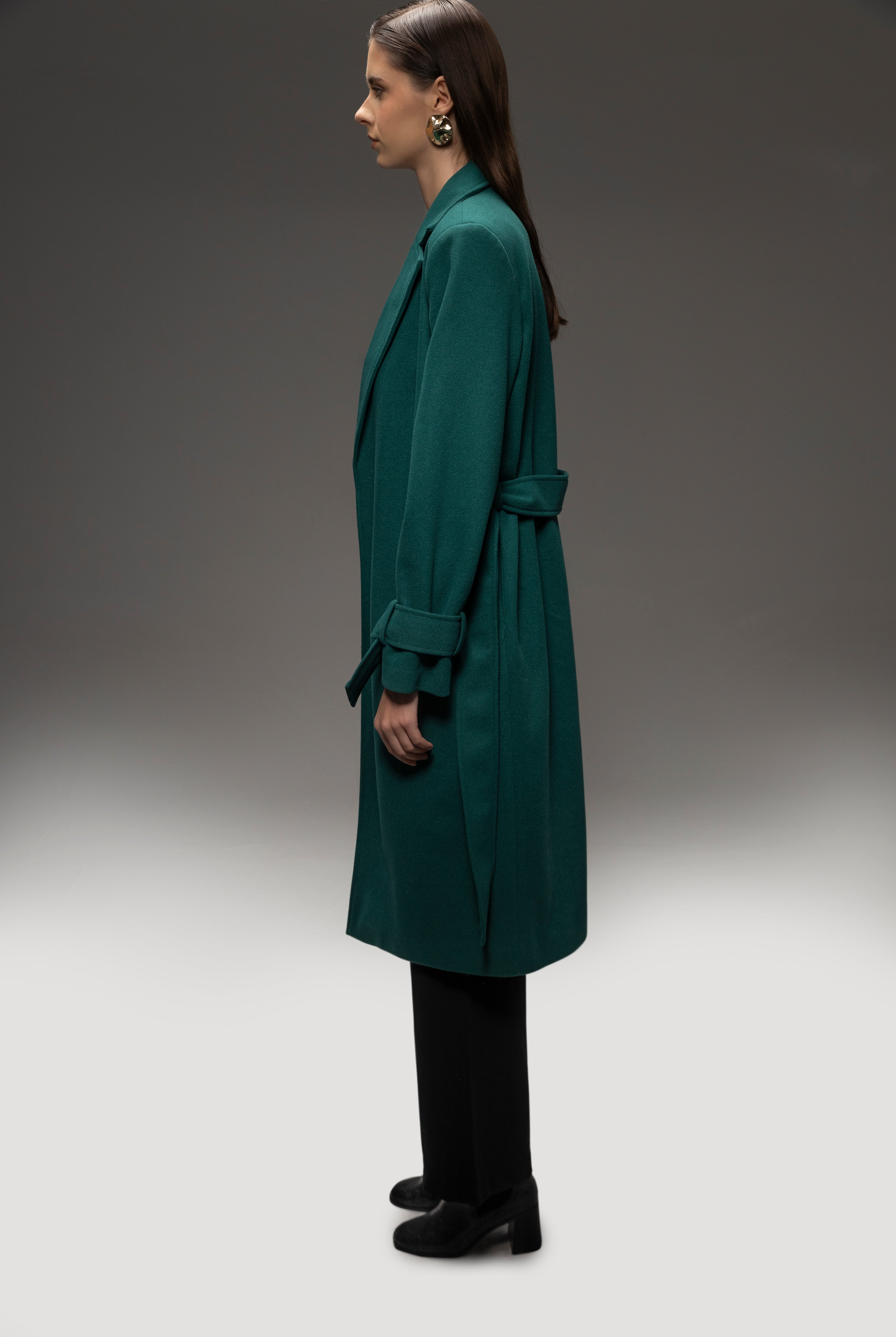 Faiyum Coat – Wool Blend Emerald Overcoat, Long Winter Coat