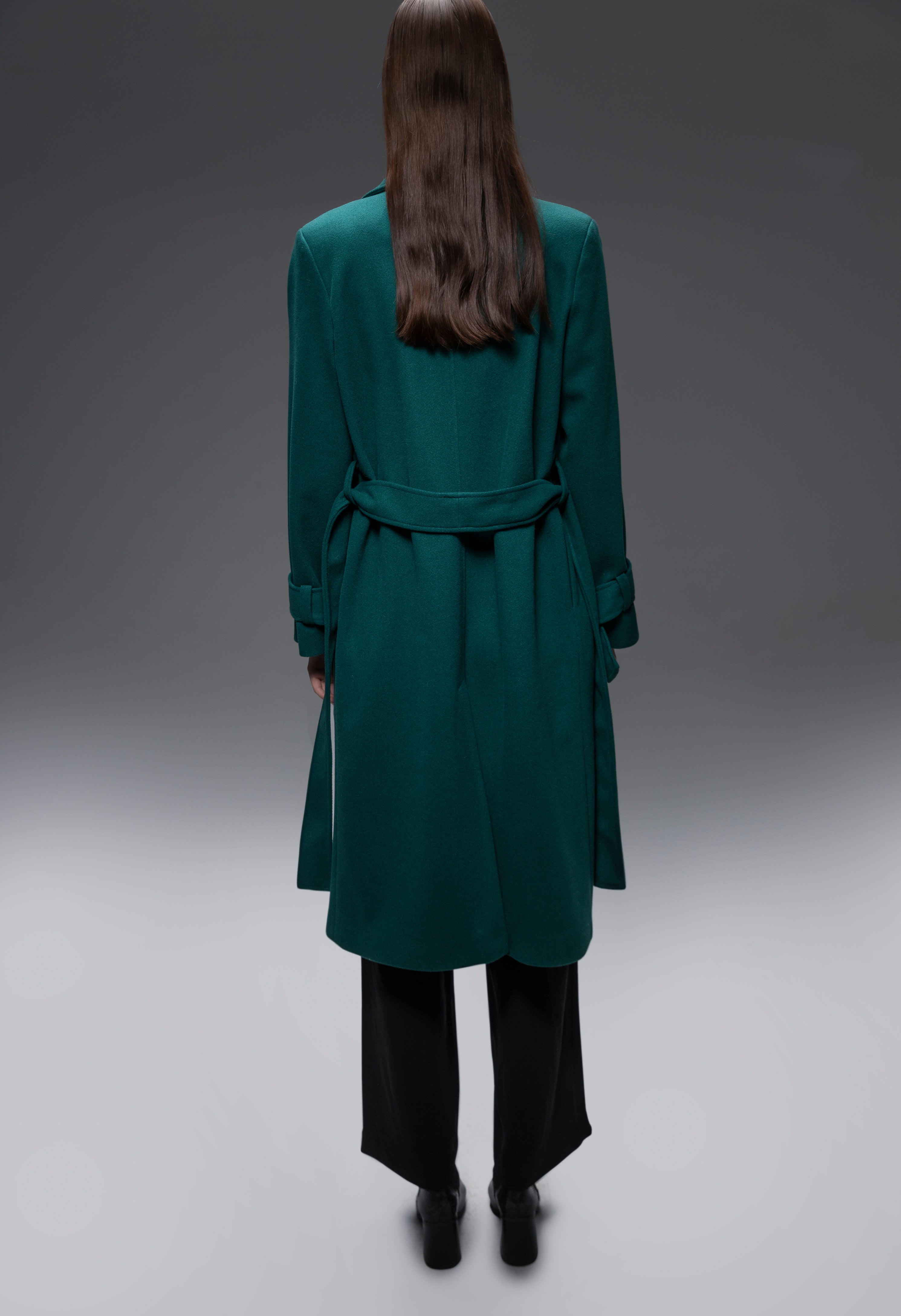 Faiyum Coat – Wool Blend Emerald Overcoat, Long Winter Coat