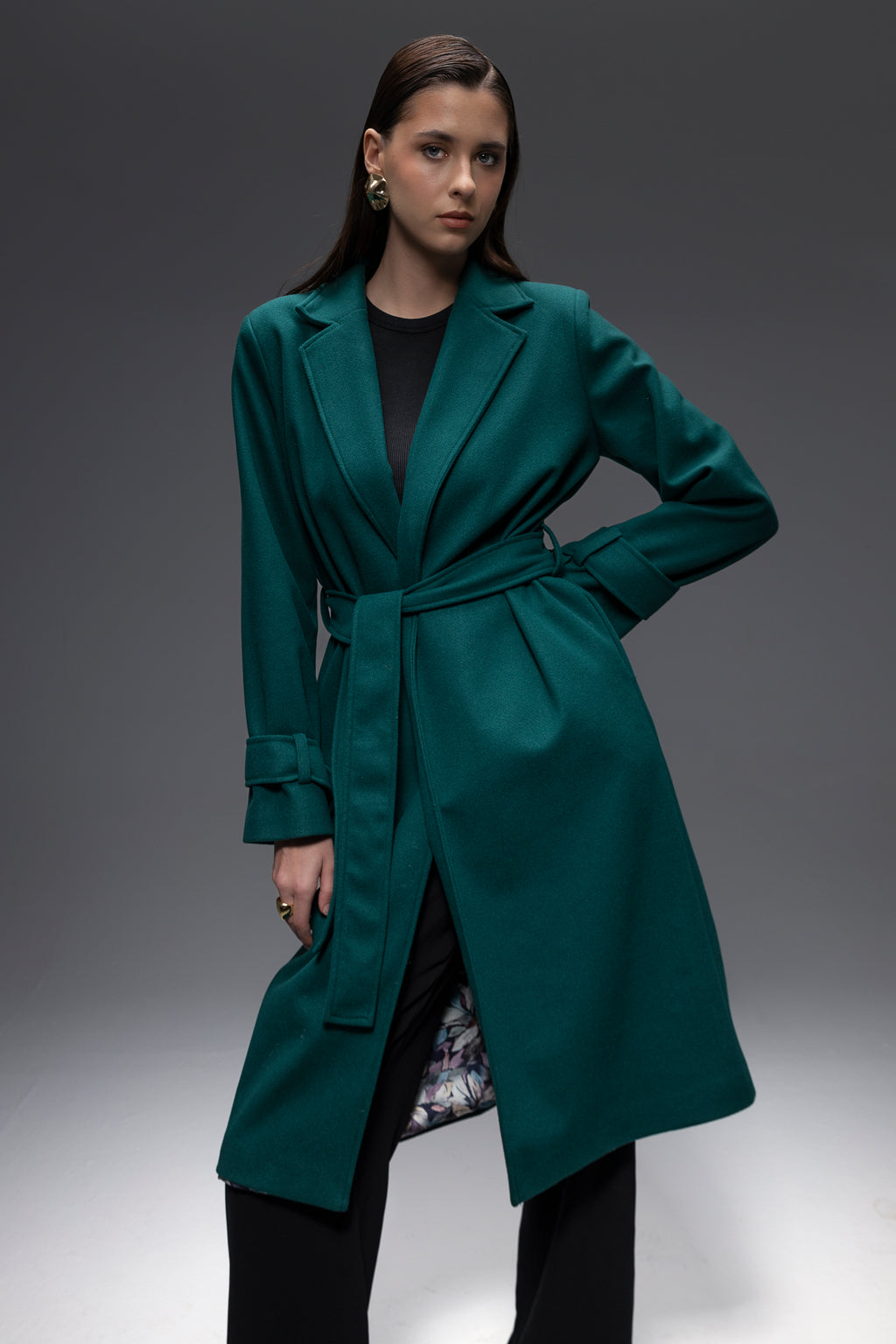 Faiyum Coat – Wool Blend Emerald Overcoat, Long Winter Coat