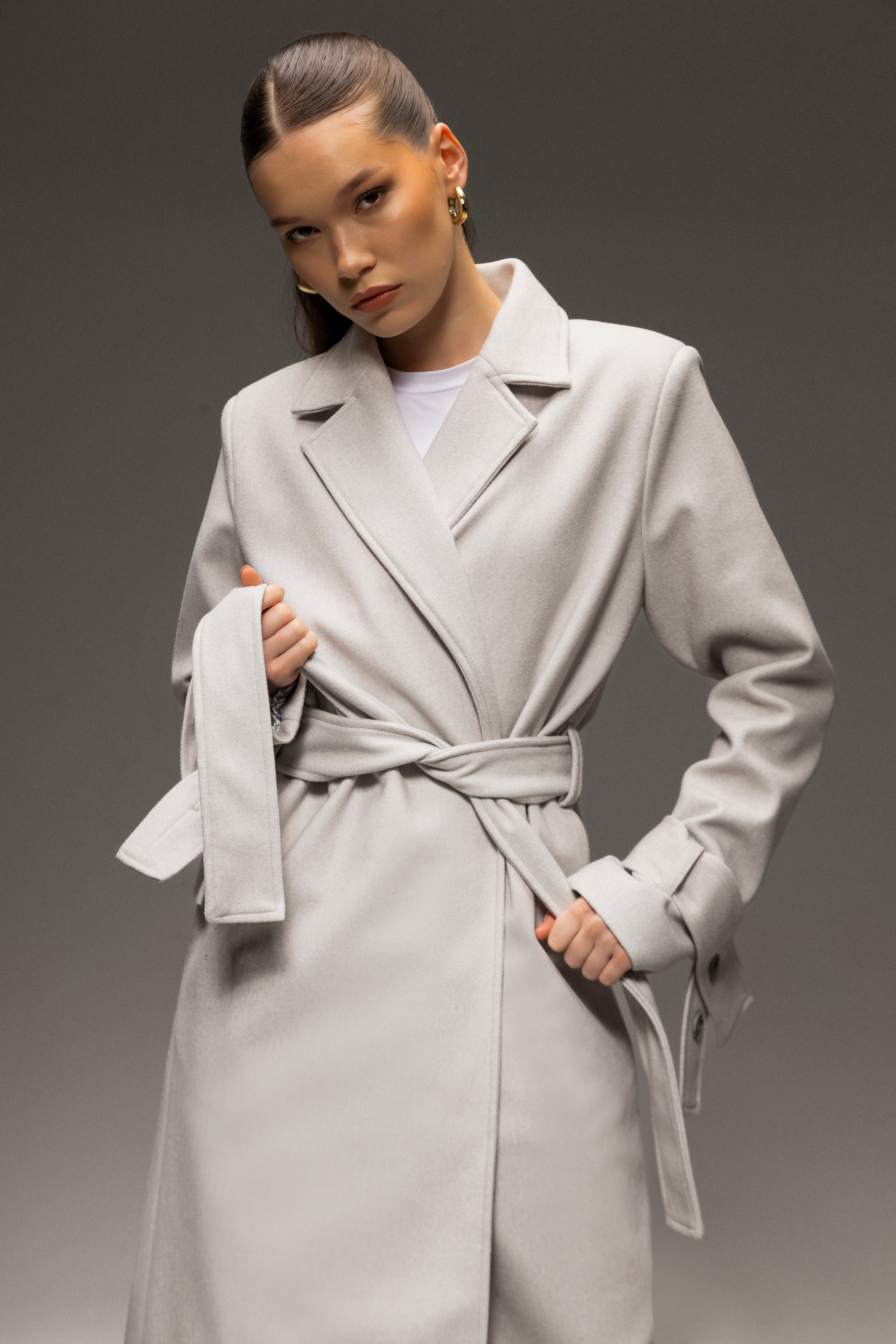 Faiyum Coat – Wool Blend Ice Grey Overcoat,