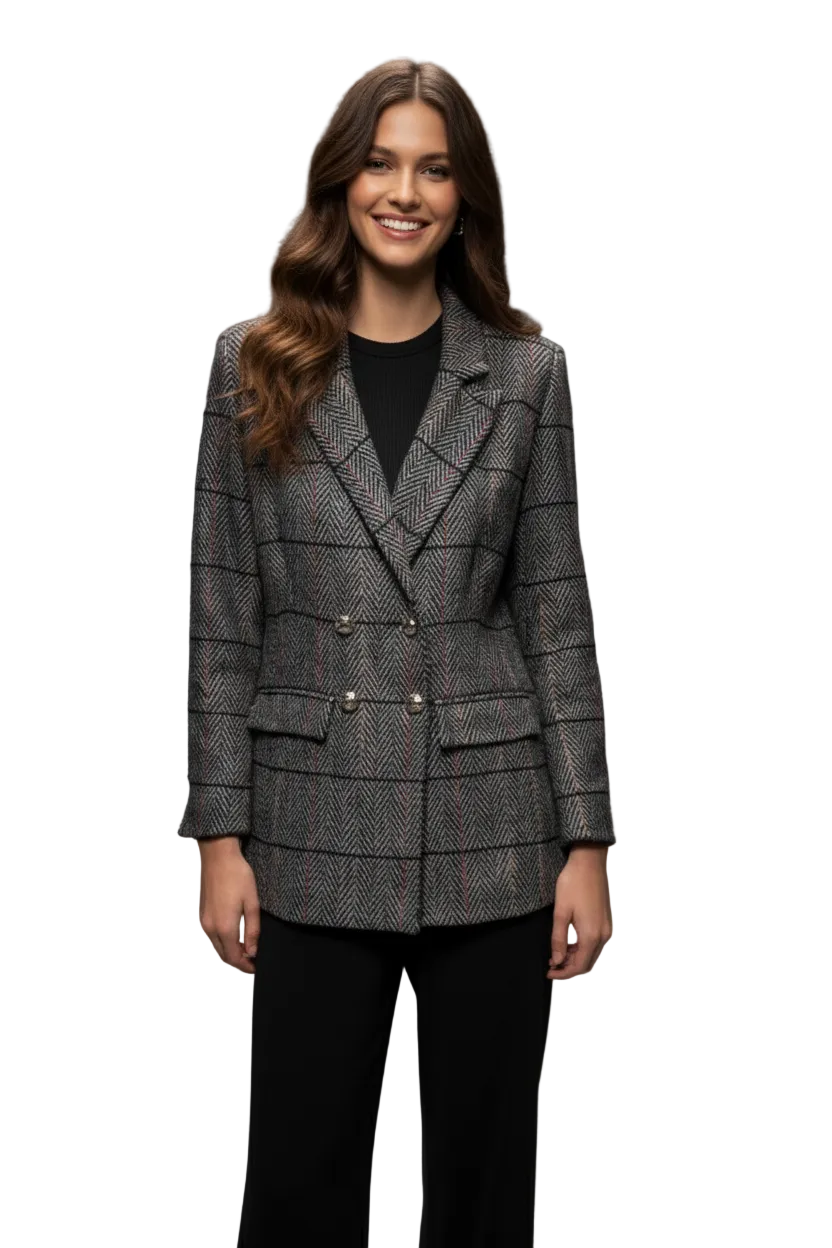 Esna Herringbone Wool Blazer Grey