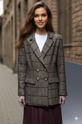 Pinnacle Garments Double Breasted Herringbone Beige Classic Blazer