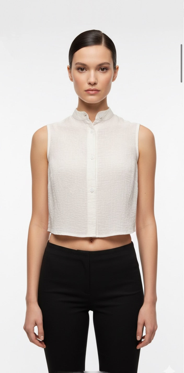 Aswan Linen Sleeveless White Top