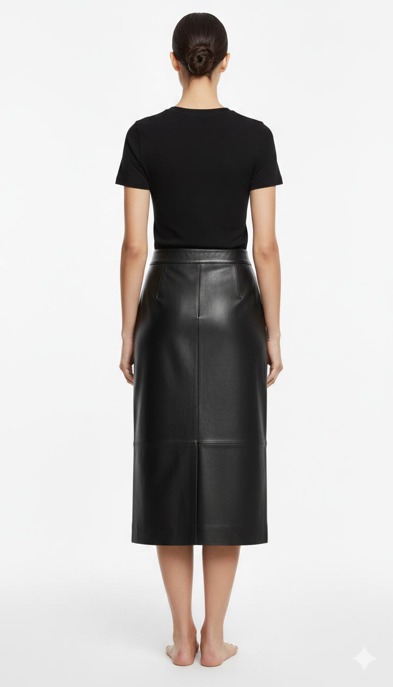 Arish Leather Midi Skirt Black