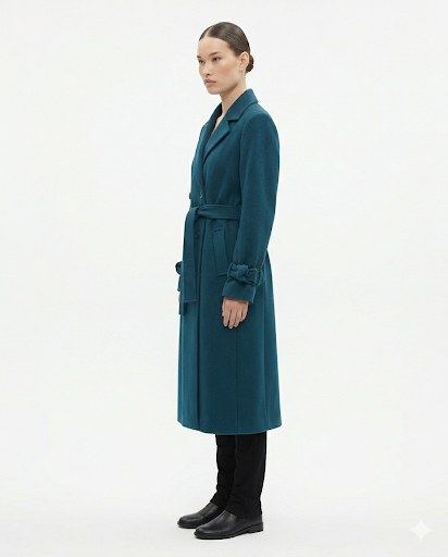 Faiyum Coat – Wool Blend Dark Teal Overcoat, Long Winter Coat