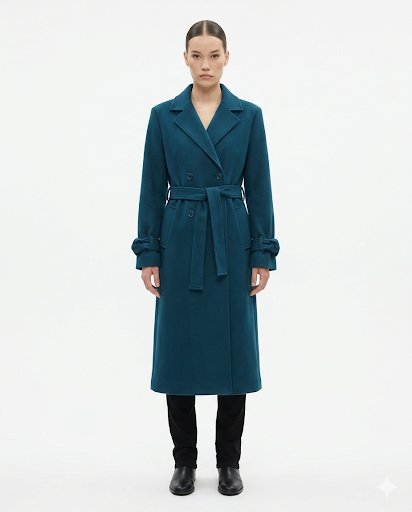 Faiyum Coat – Wool Blend Dark Teal Overcoat, Long Winter Coat