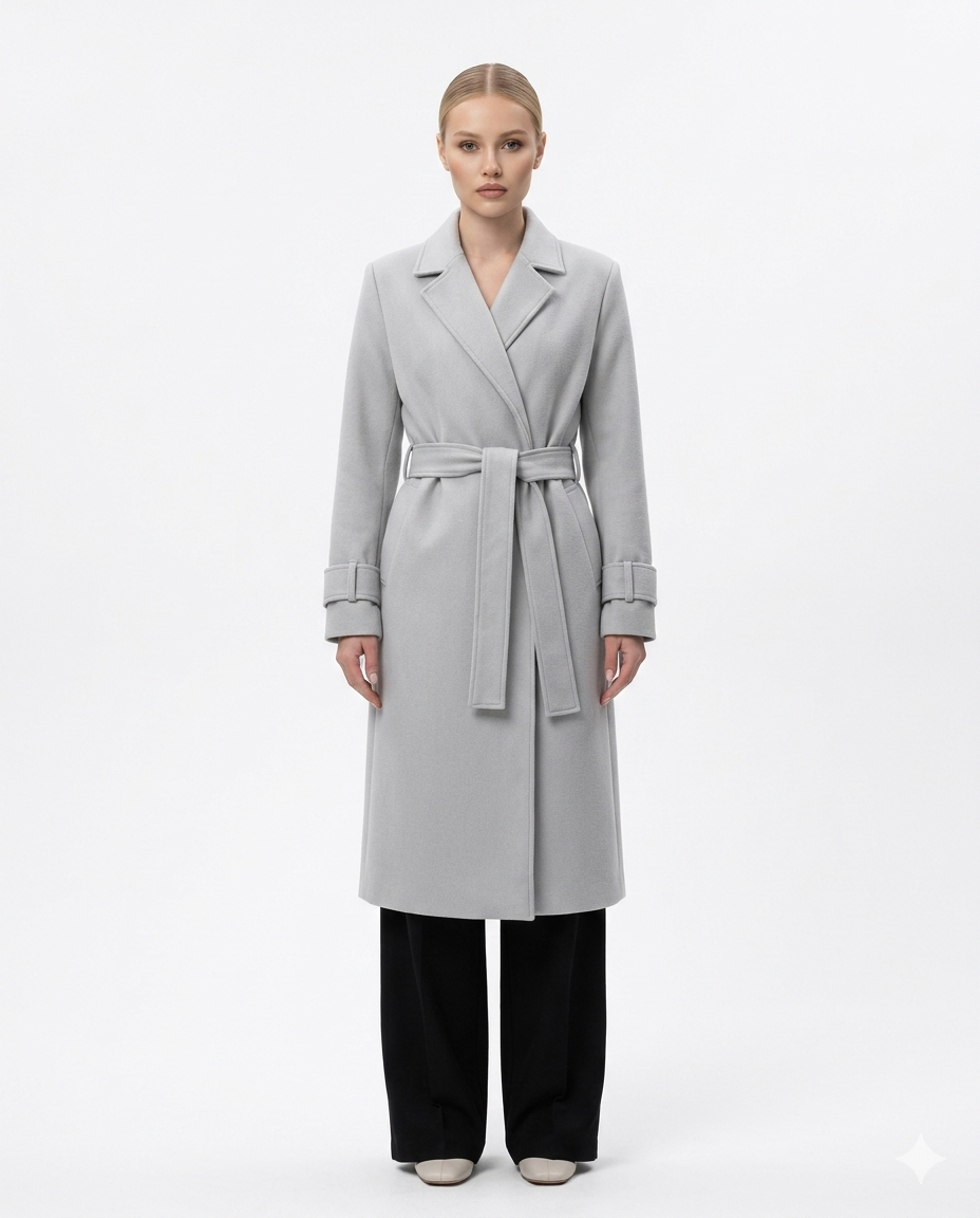 Faiyum Coat – Wool Blend Ice Grey Overcoat,