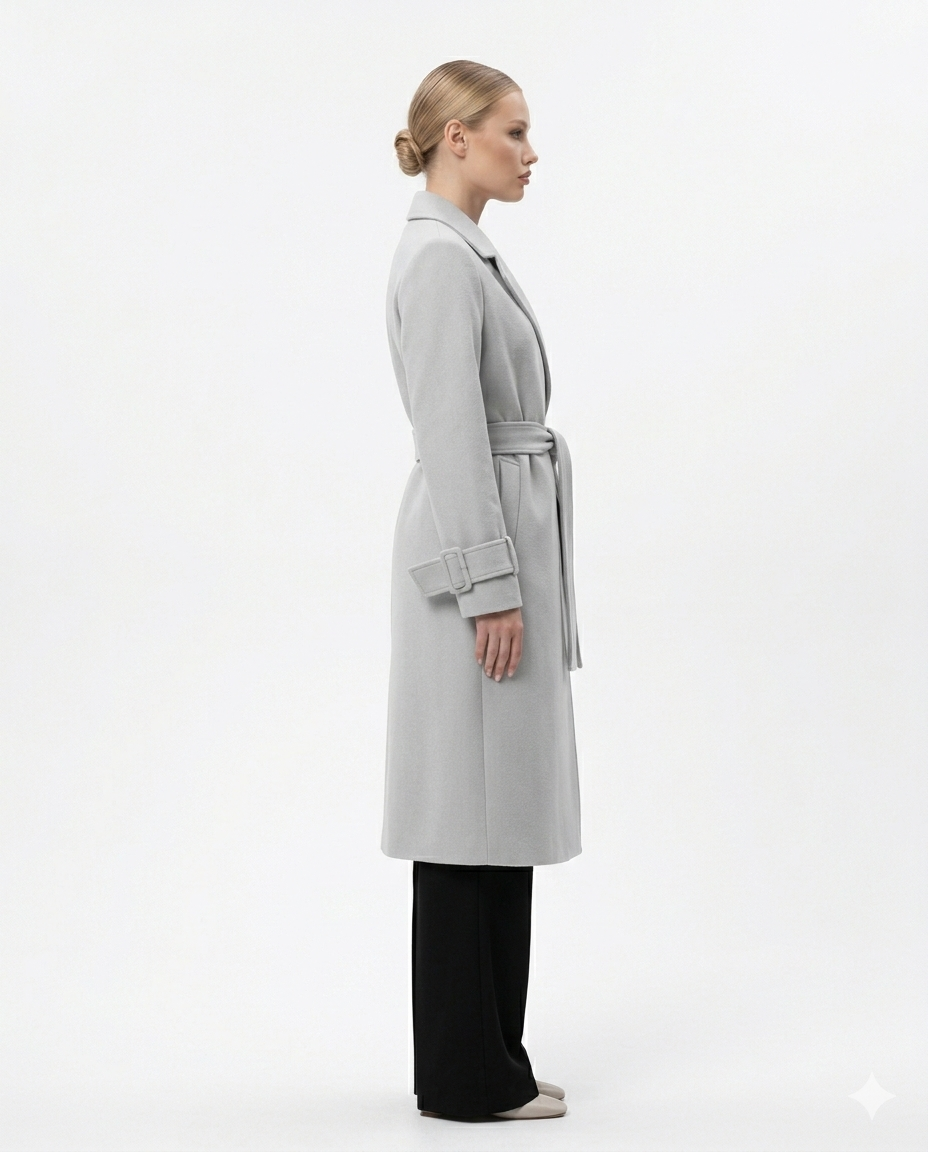 Faiyum Coat – Wool Blend Ice Grey Overcoat,