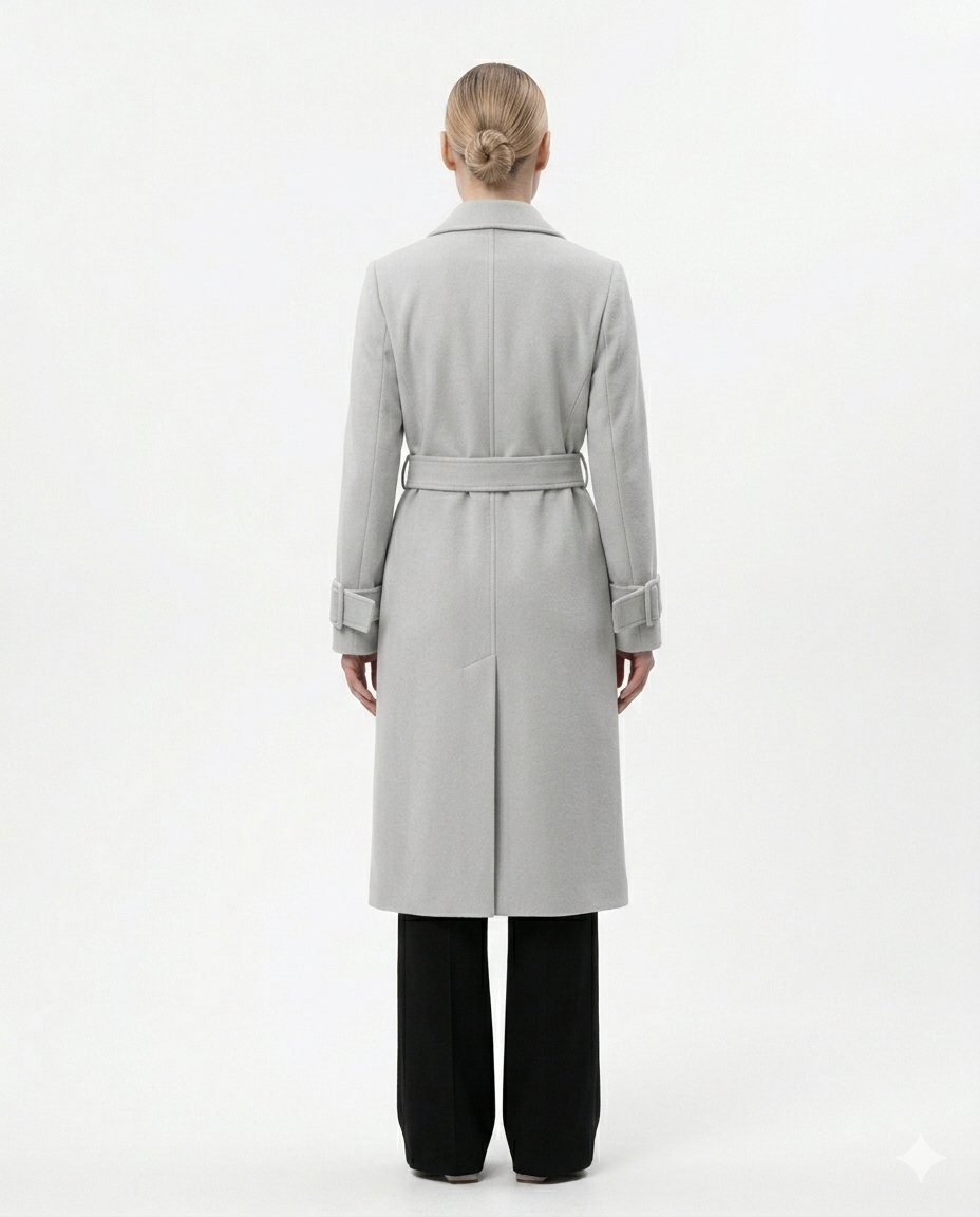 Faiyum Coat – Wool Blend Ice Grey Overcoat,