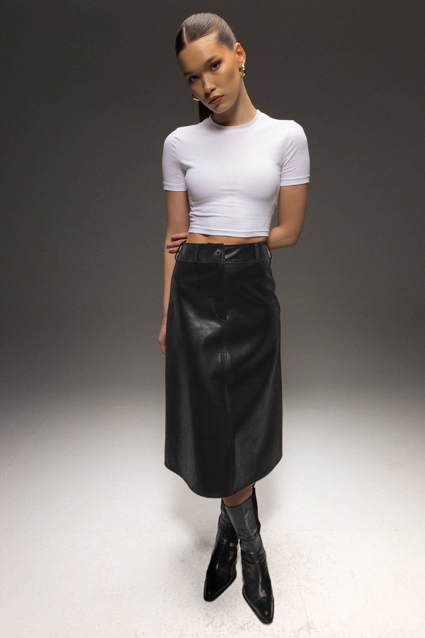 Black Leather Midi Skirt