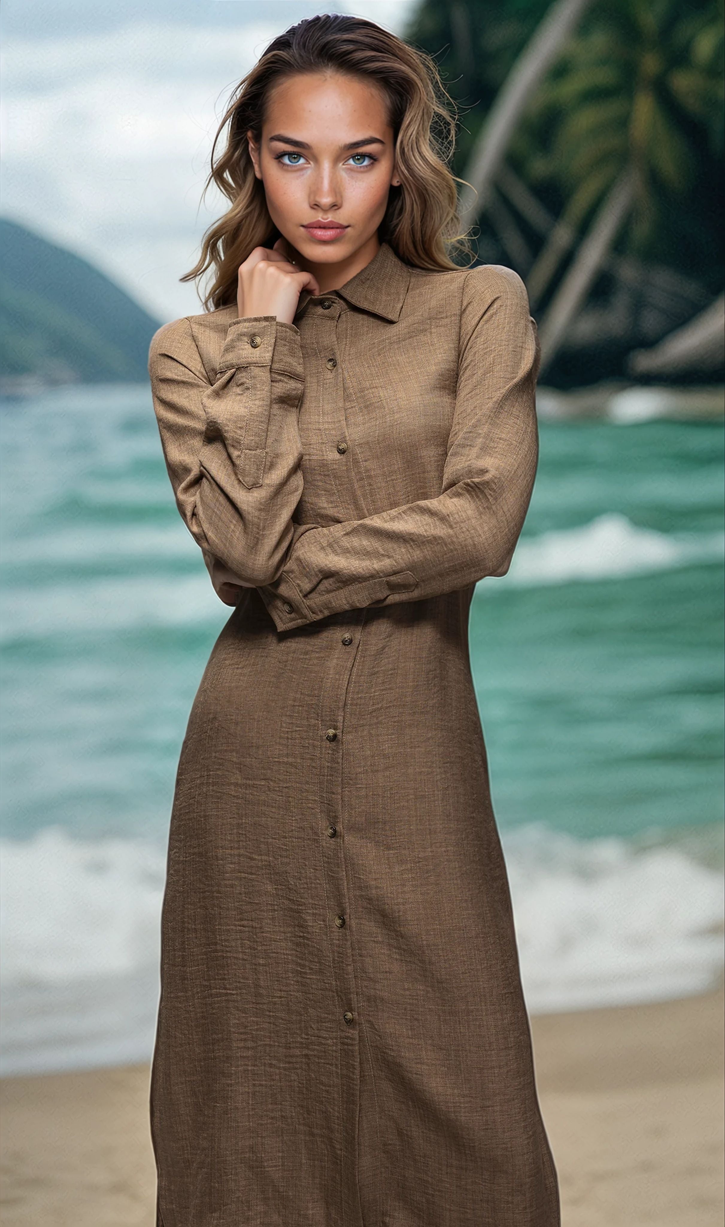 Solgar Breezy Linen Maxi Shirt Dress – Modest, Elegant & Summer-Ready