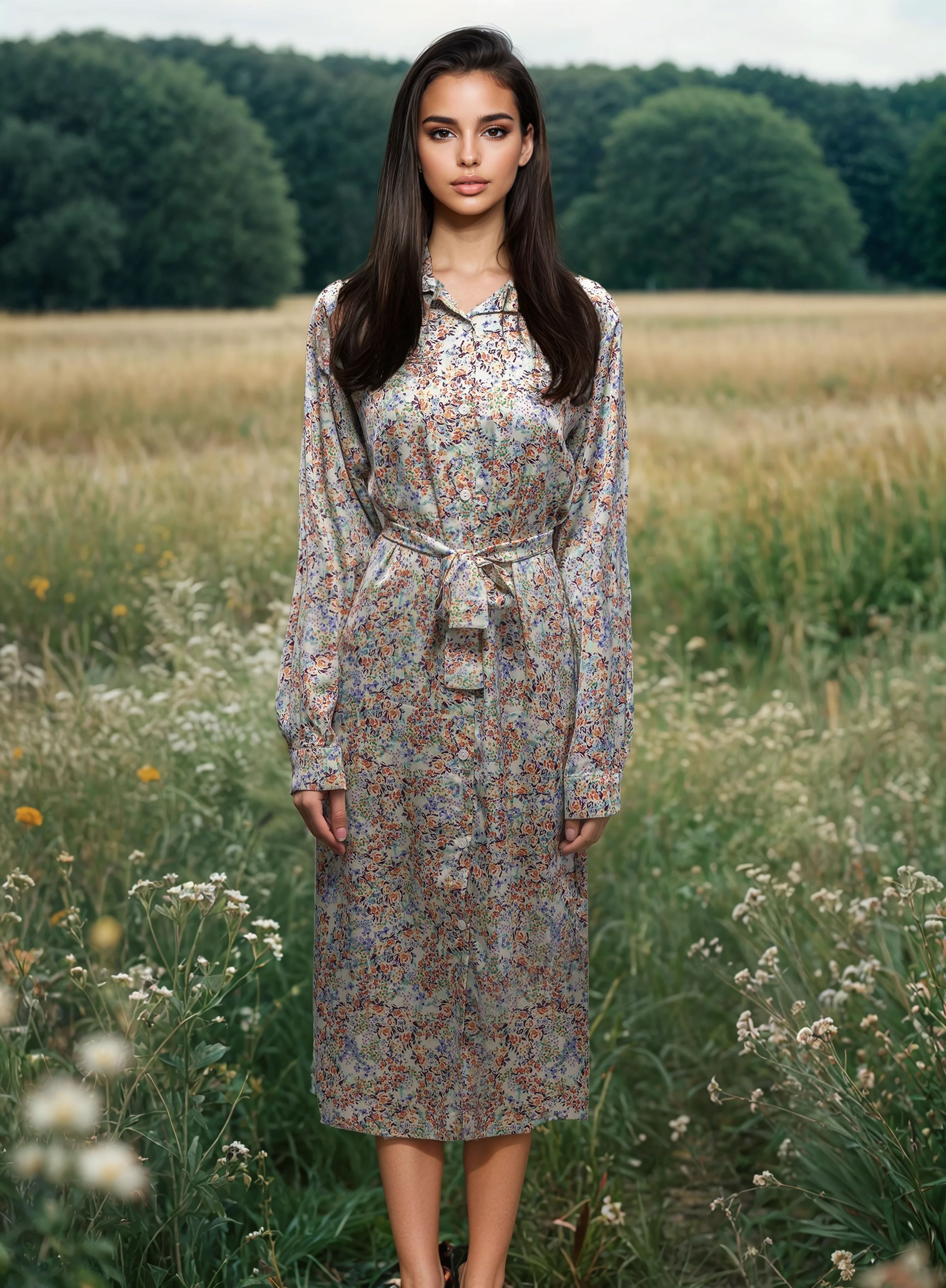 Riva Blossom Satin Maxi Dress – Floral Shirt Dress in Luxury Satin