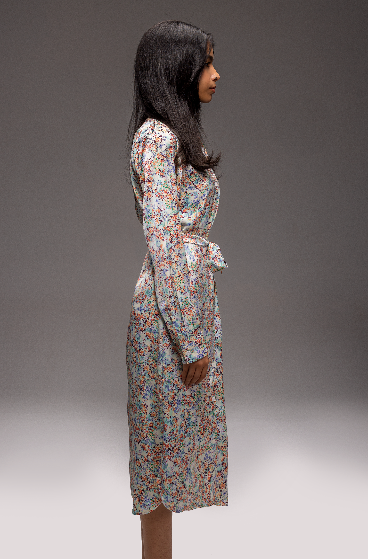 Riva Blossom Satin Maxi Dress – Floral Shirt Dress in Luxury Satin