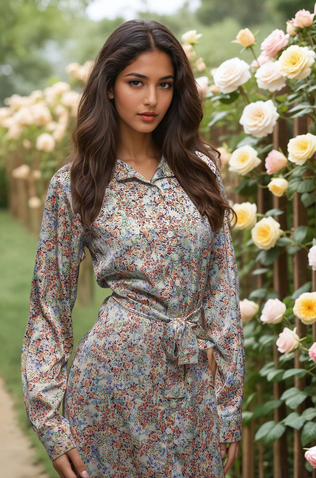 Riva Blossom Satin Maxi Dress – Floral Shirt Dress in Luxury Satin
