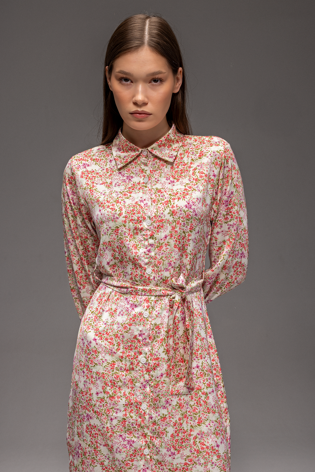 Riva Blossom Satin Maxi Dress – Floral Shirt Dress in Luxury Satin