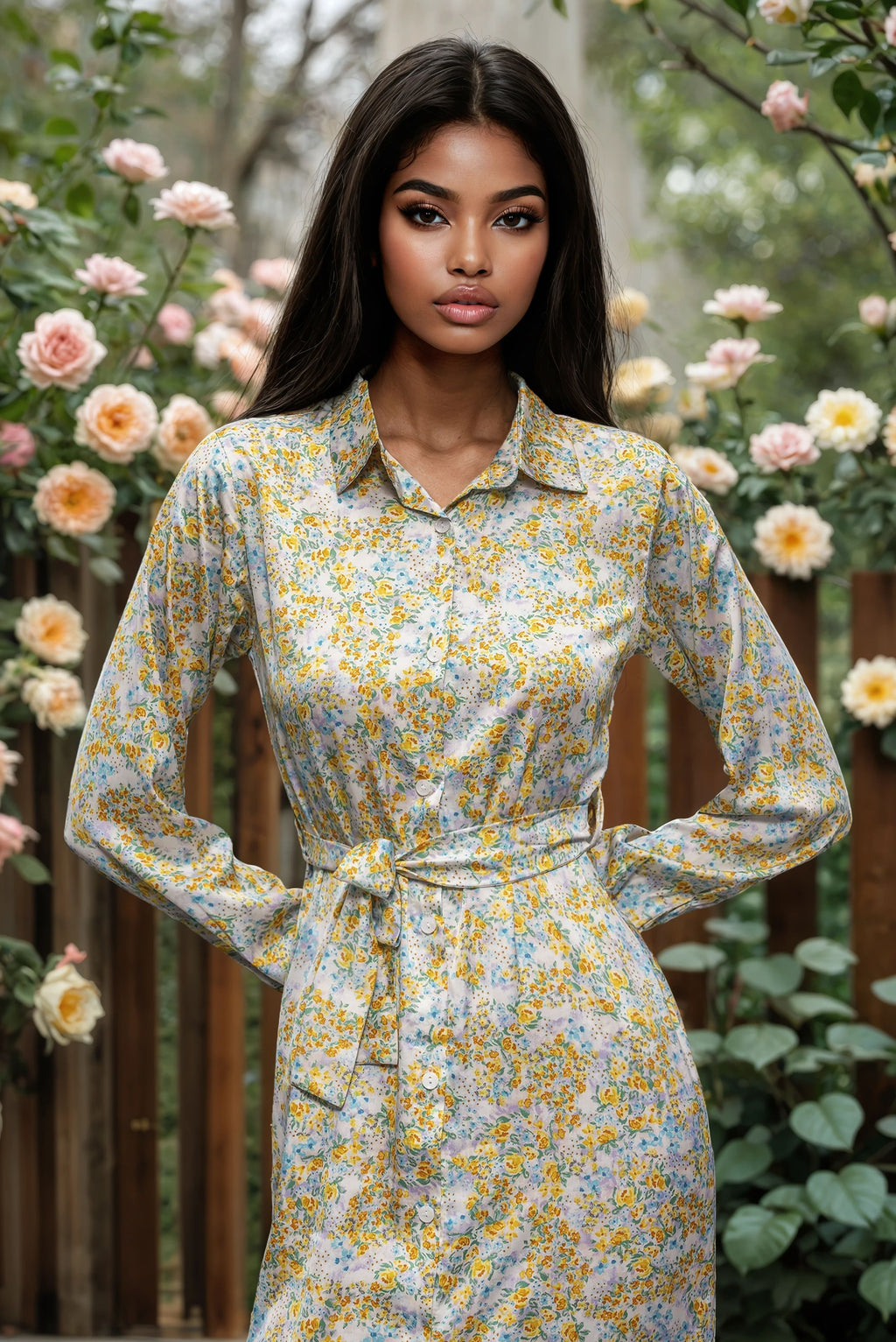 Riva Blossom Satin Maxi Dress – Floral Shirt Dress in Luxury Satin